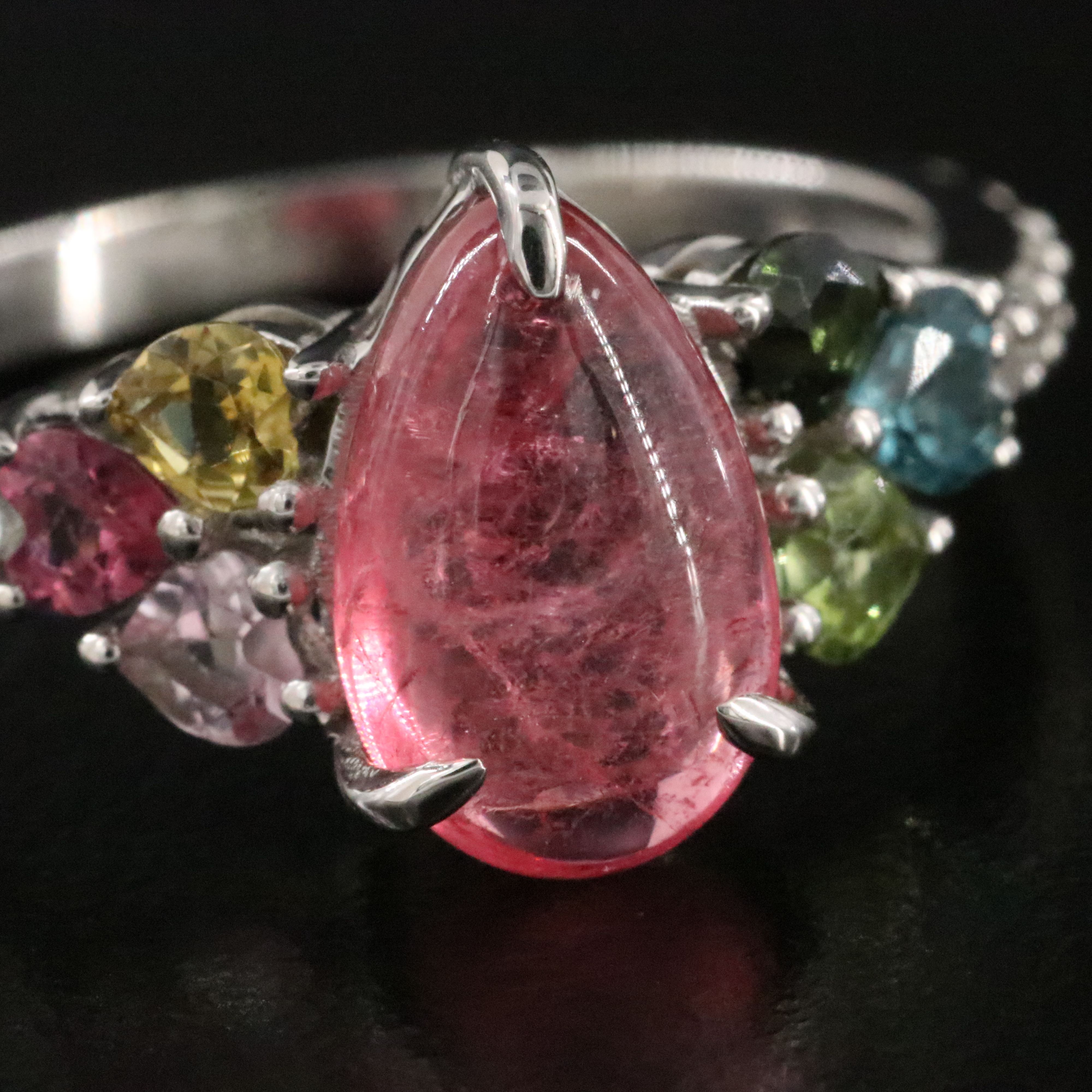 Platinum 2.40 CT Pink Tourmaline, Tourmaline, and White Sapphire Ring