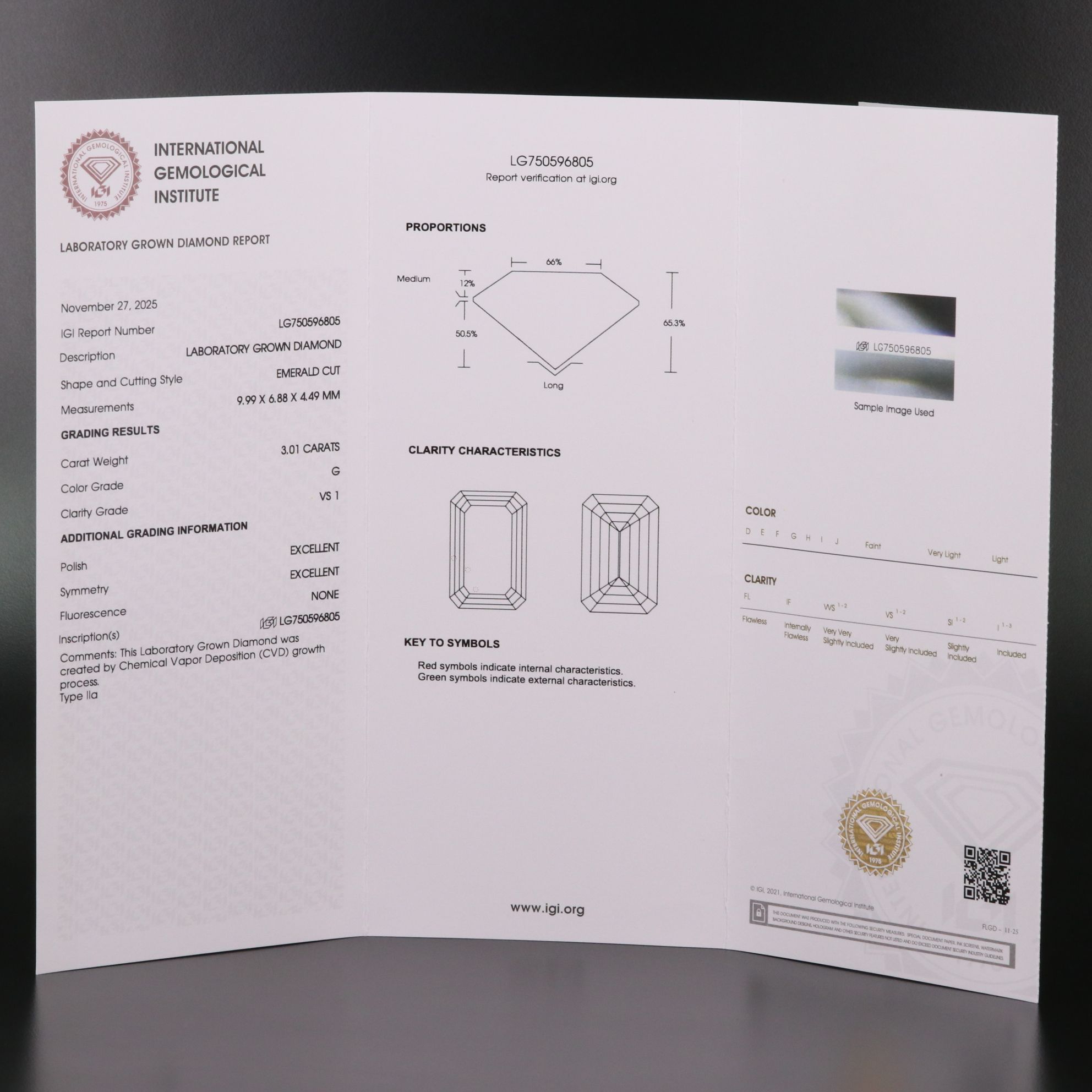 Loose 3.01 CT Lab Grown Diamond with IGI Report