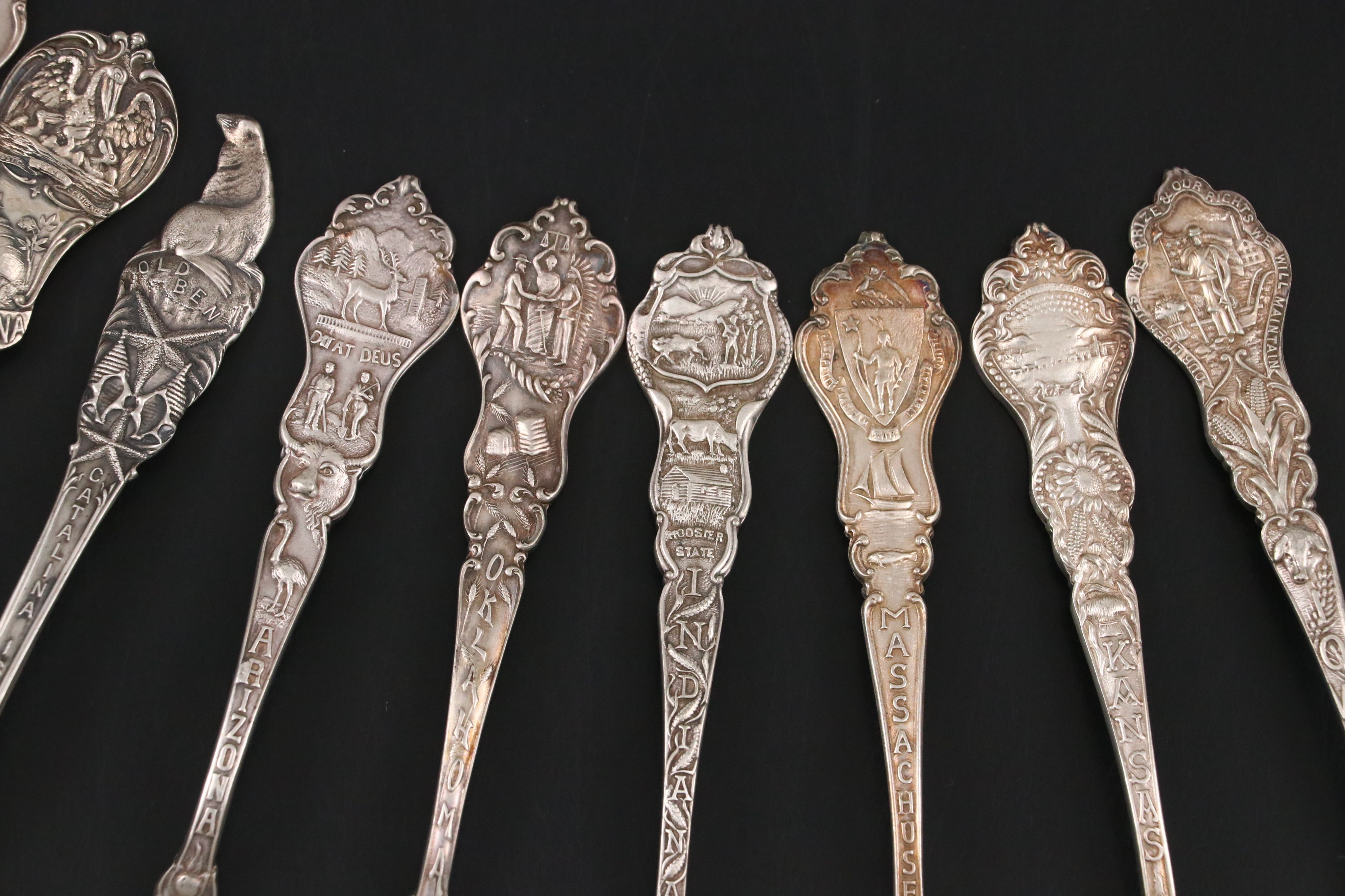 Sheffield Sterling Silver Teaspoon with Assorted Silver Plate Souvenir Flatware