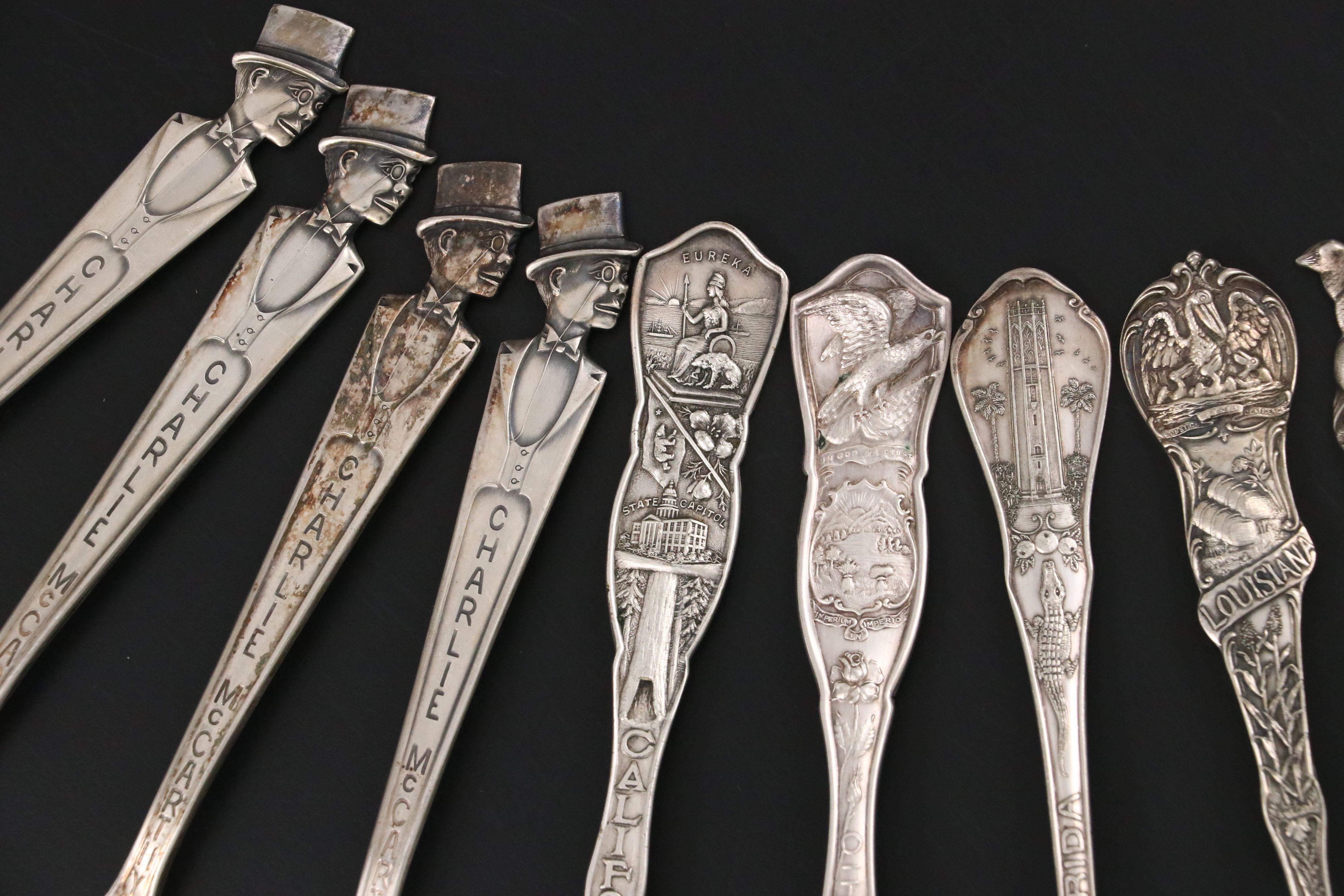 Sheffield Sterling Silver Teaspoon with Assorted Silver Plate Souvenir Flatware