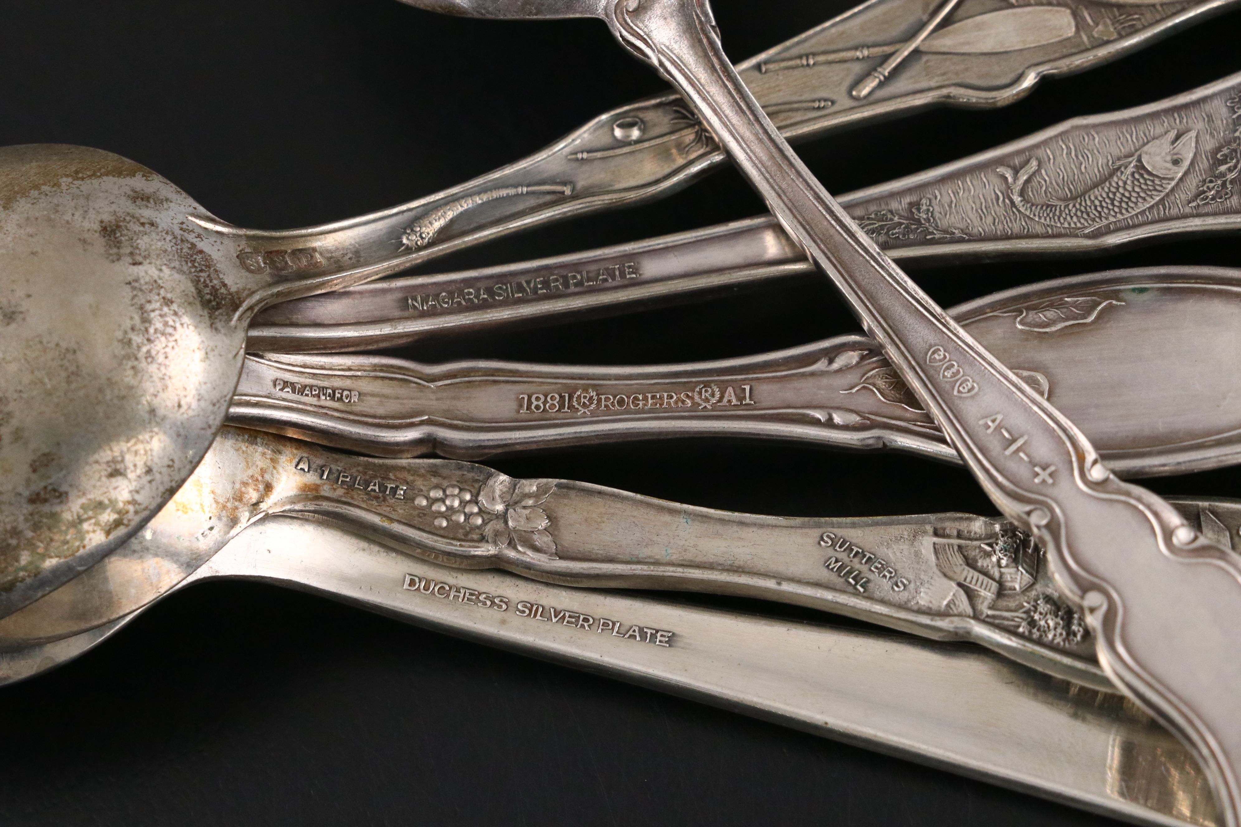 Sheffield Sterling Silver Teaspoon with Assorted Silver Plate Souvenir Flatware