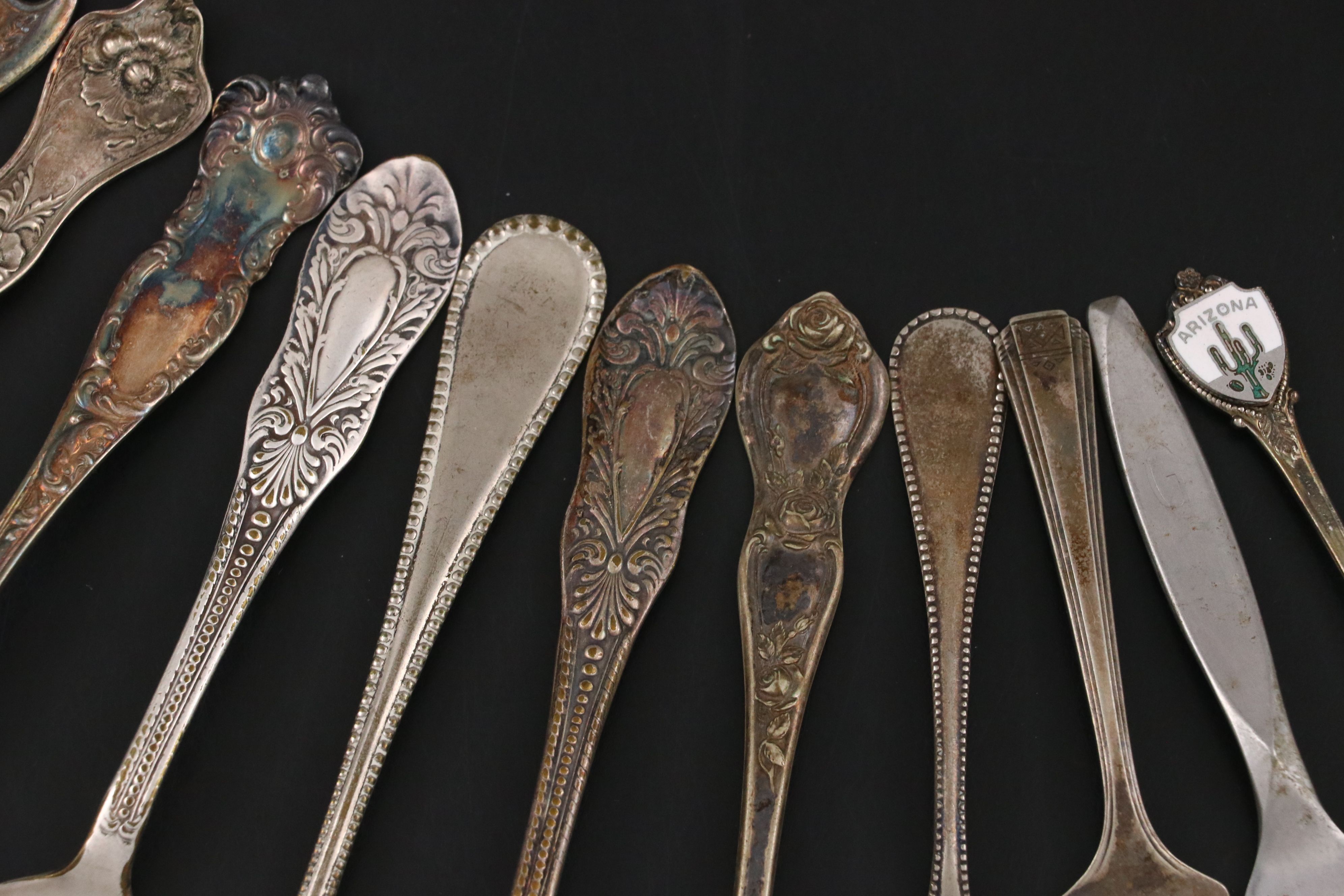 Sheffield Sterling Silver Teaspoon with Assorted Silver Plate Souvenir Flatware