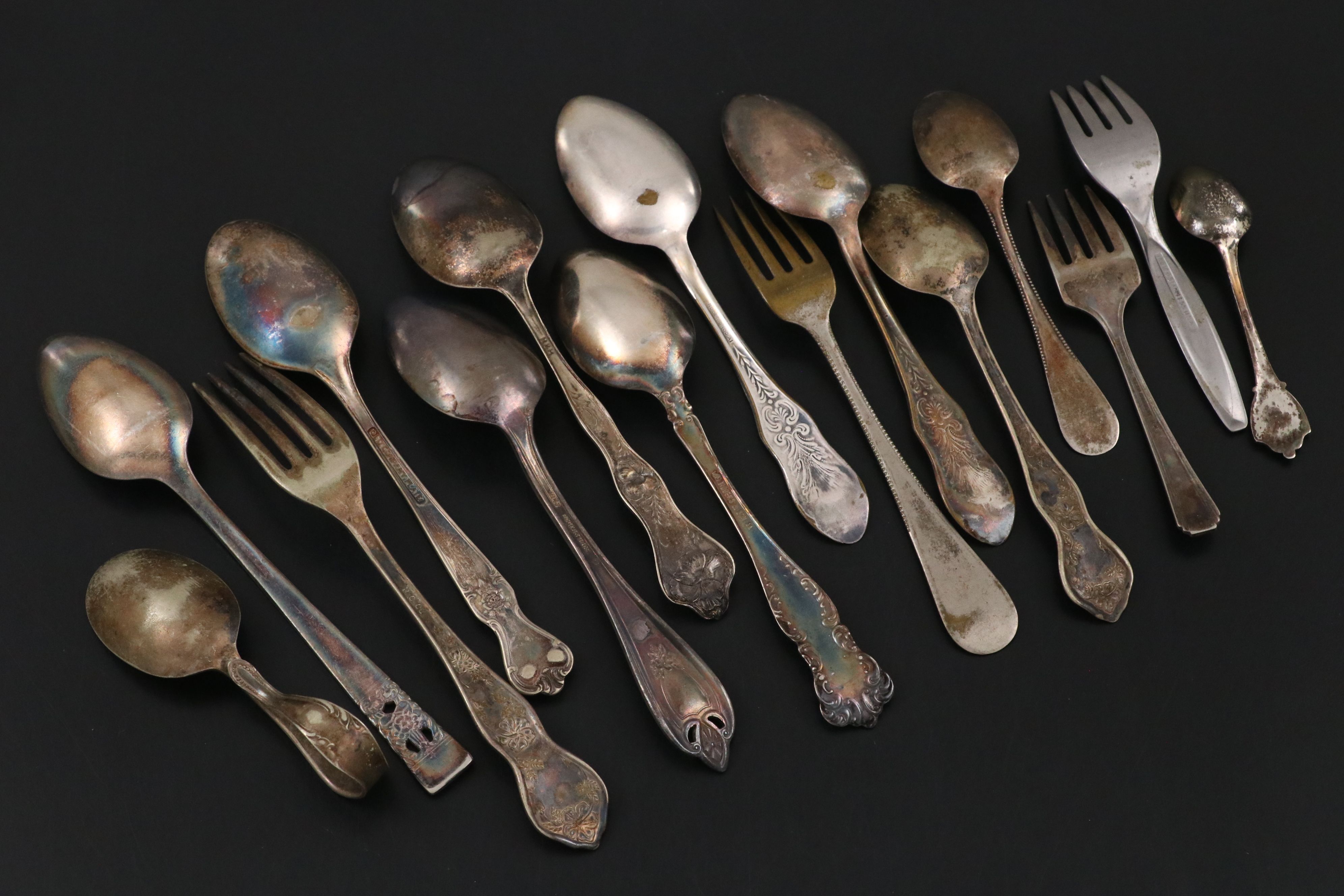 Sheffield Sterling Silver Teaspoon with Assorted Silver Plate Souvenir Flatware