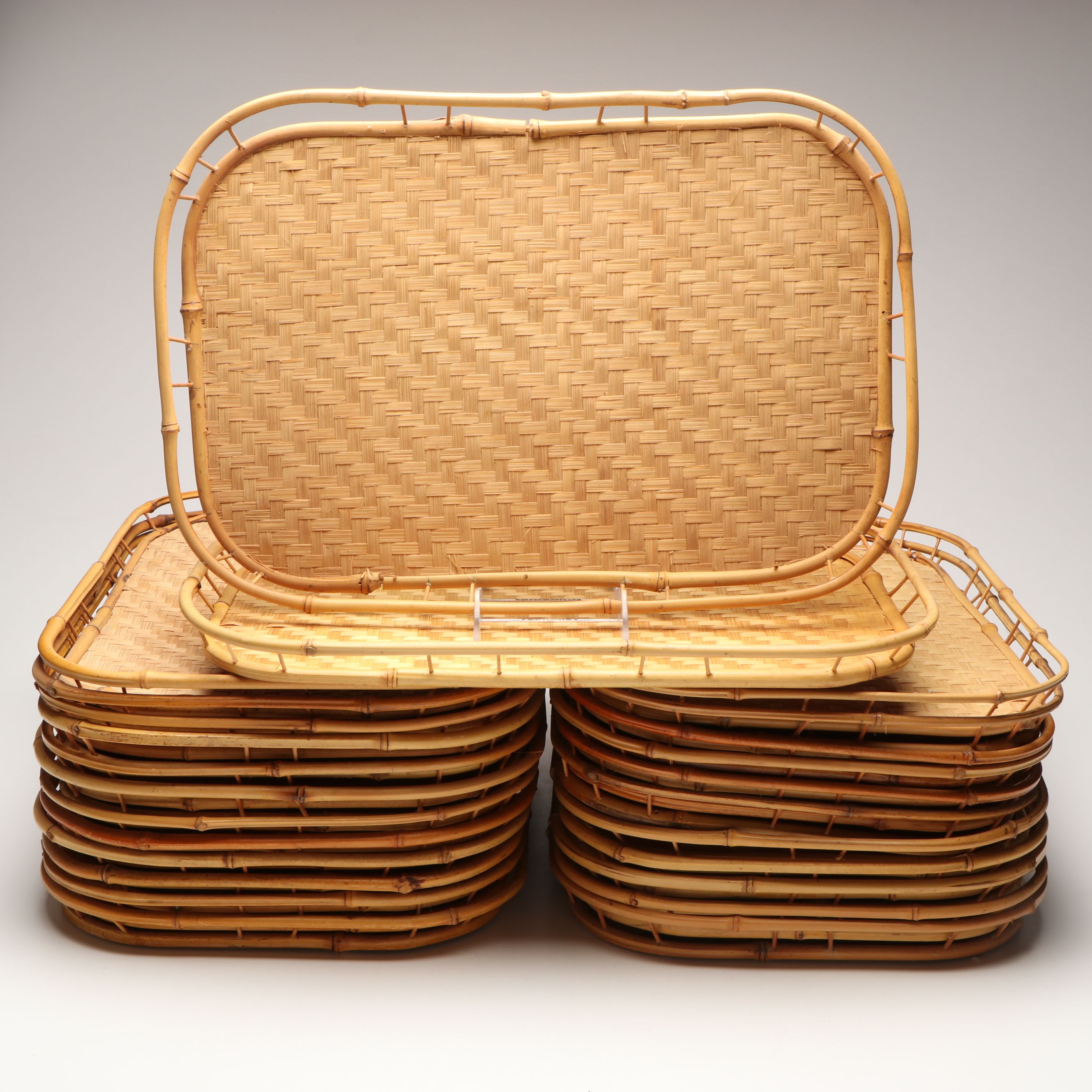Handwoven Rectangular Bamboo and Natural Material Serving Trays