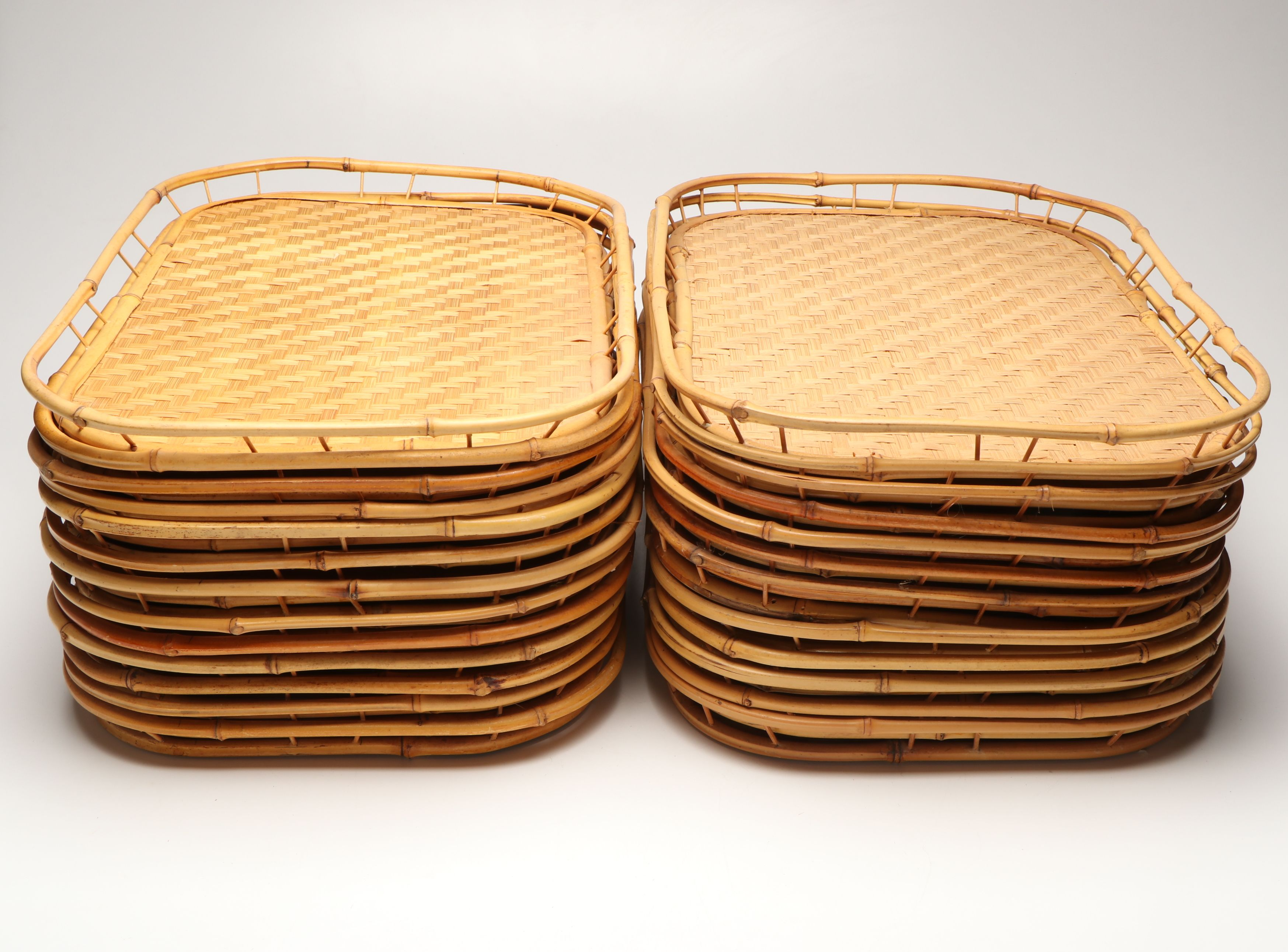 Handwoven Rectangular Bamboo and Natural Material Serving Trays