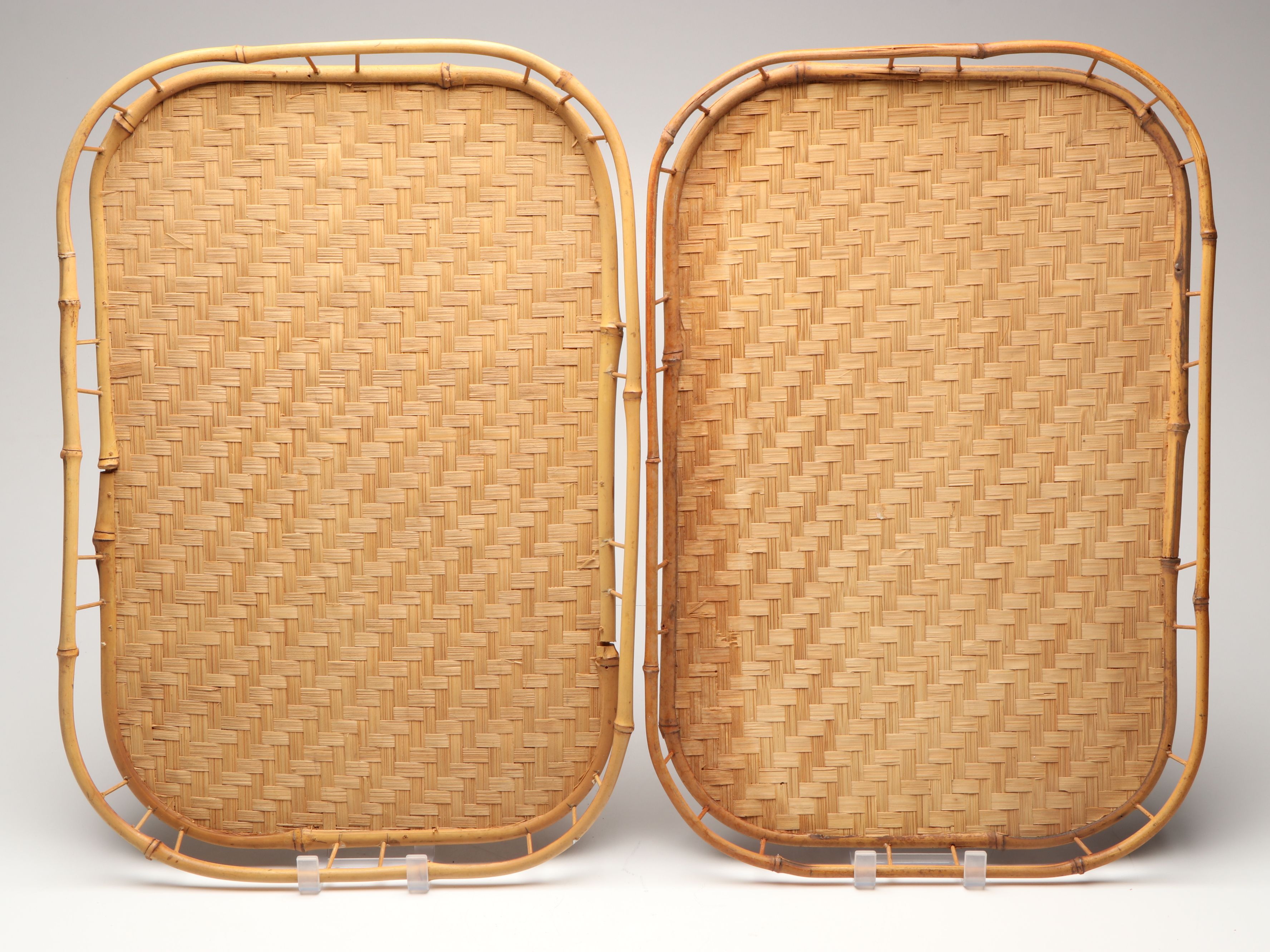 Handwoven Rectangular Bamboo and Natural Material Serving Trays