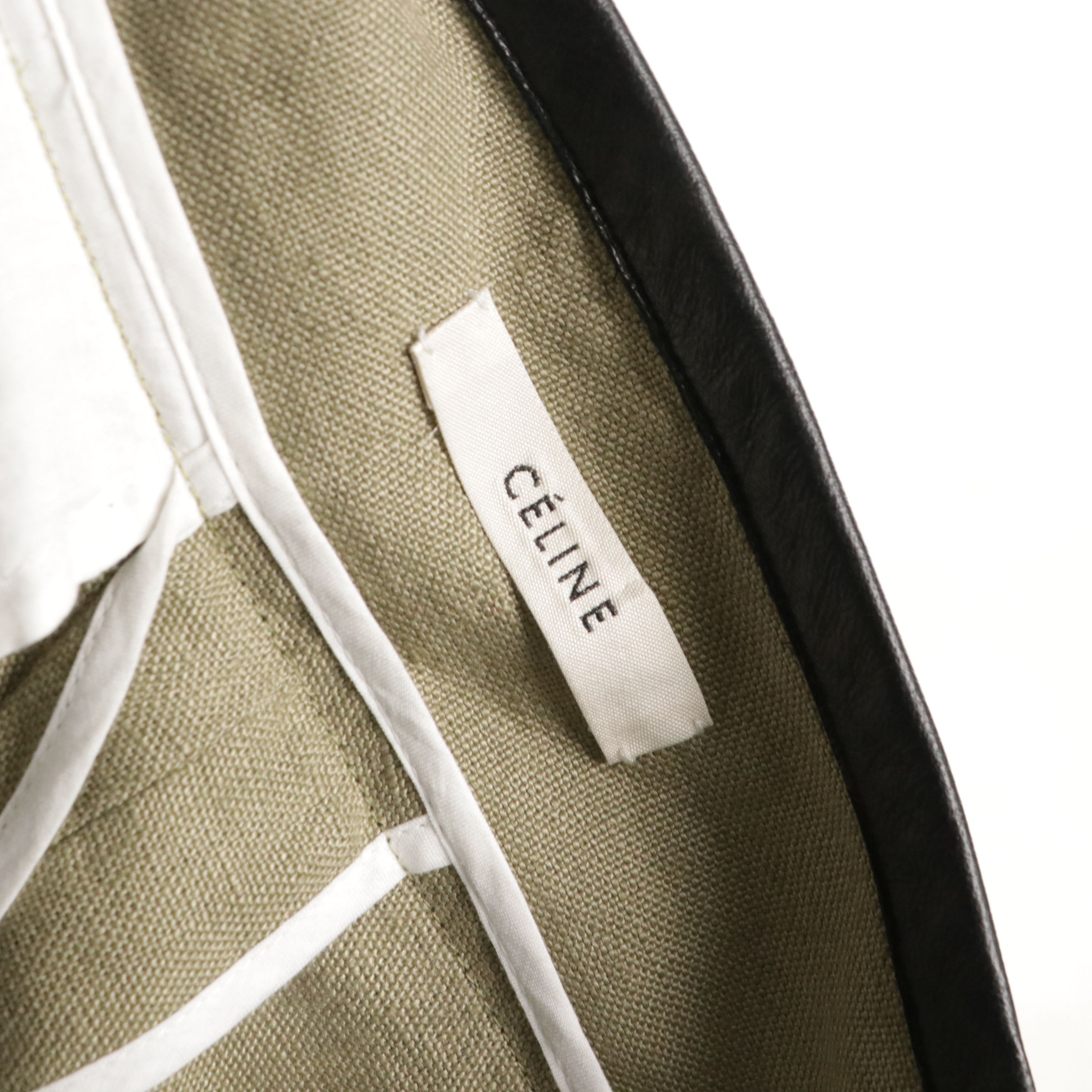 Céline Sage Green Linen Trousers with Black Lambskin Leather Trim