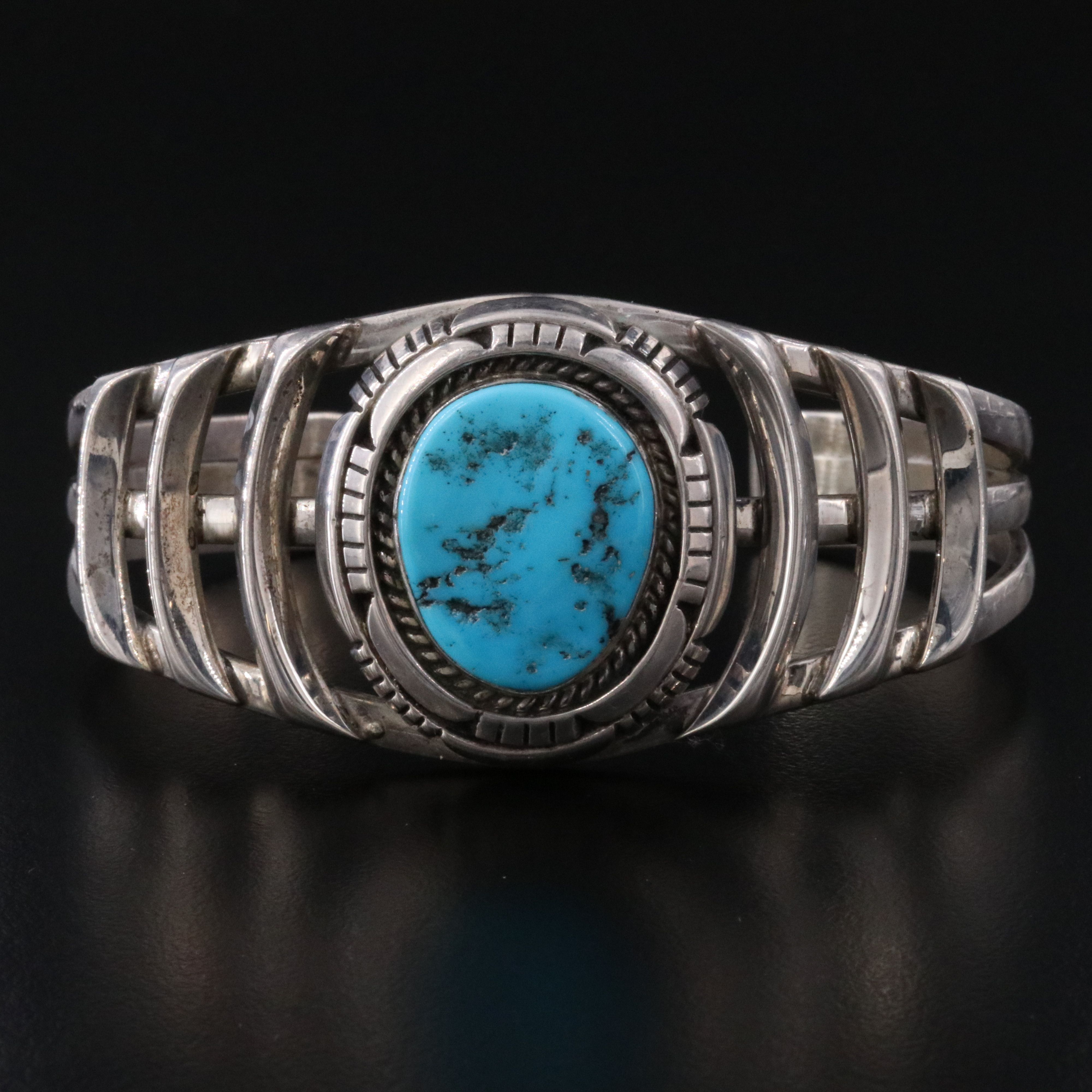 Southwestern Signed Sterling Turquoise Cuff Bracelet