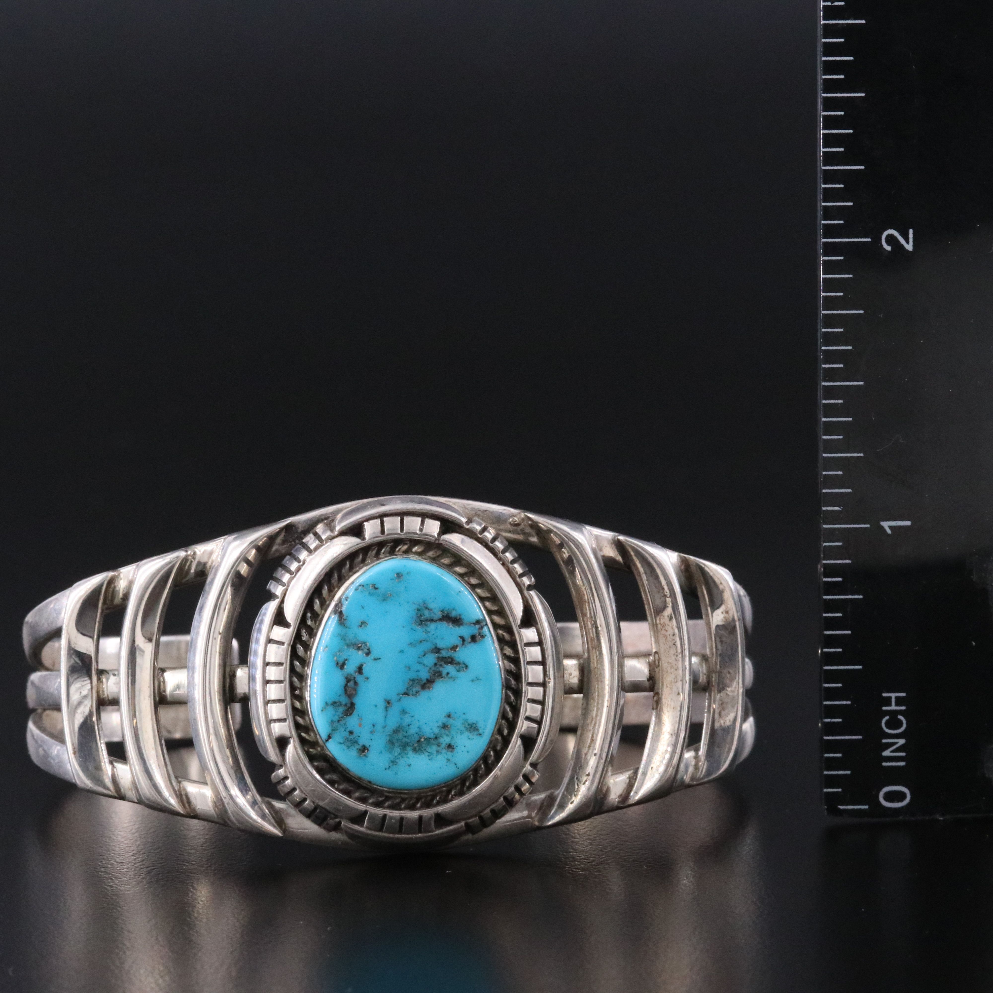 Southwestern Signed Sterling Turquoise Cuff Bracelet