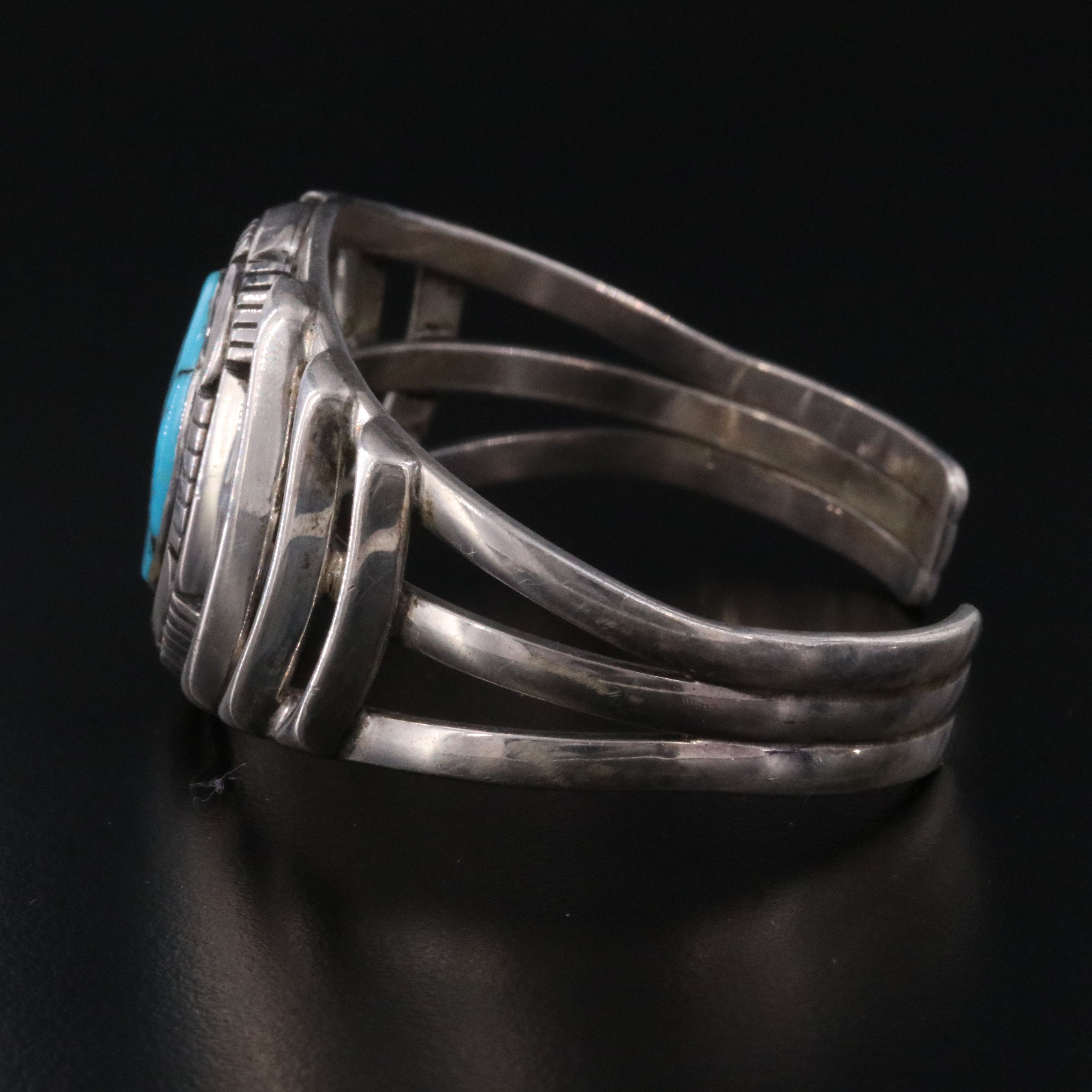 Southwestern Signed Sterling Turquoise Cuff Bracelet