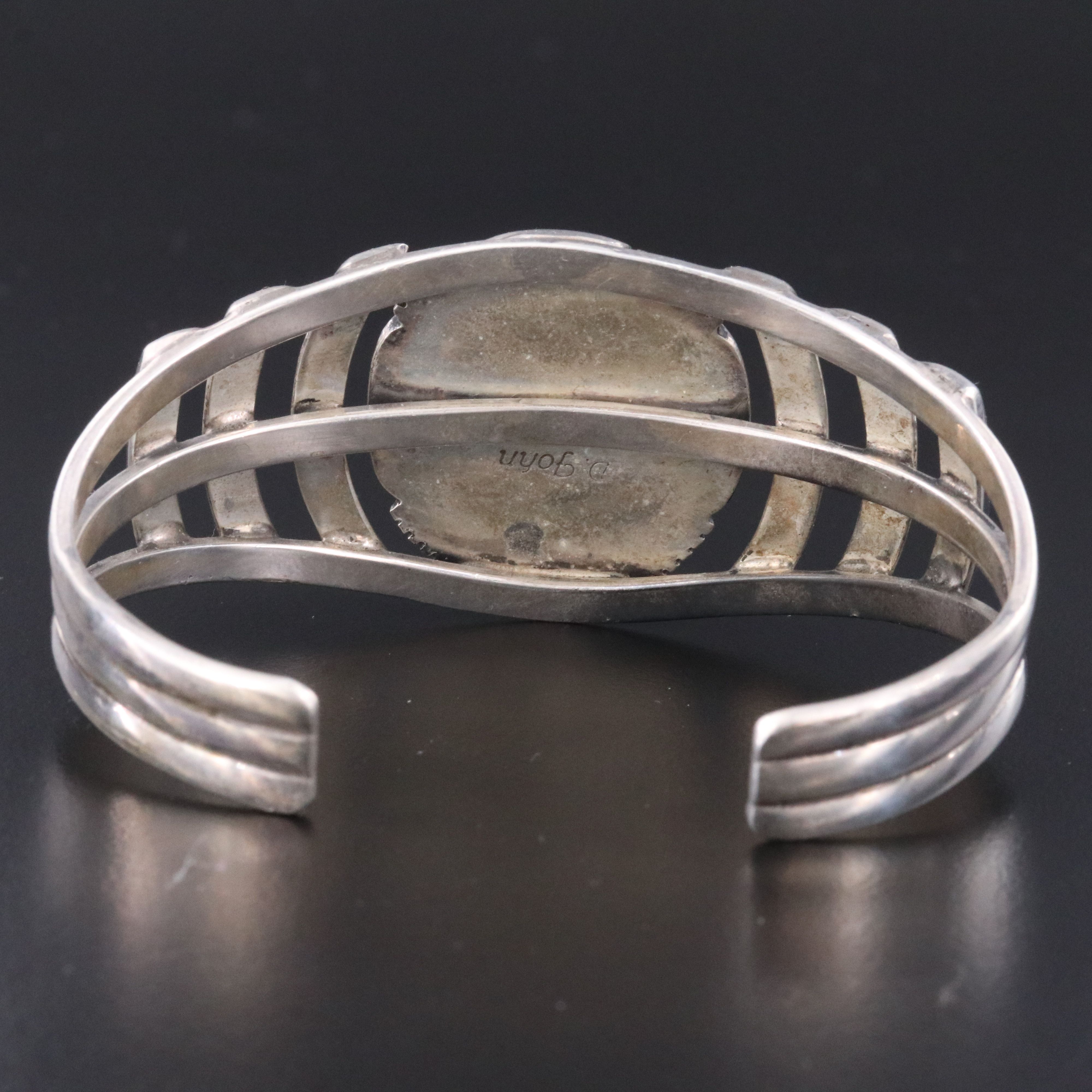 Southwestern Signed Sterling Turquoise Cuff Bracelet