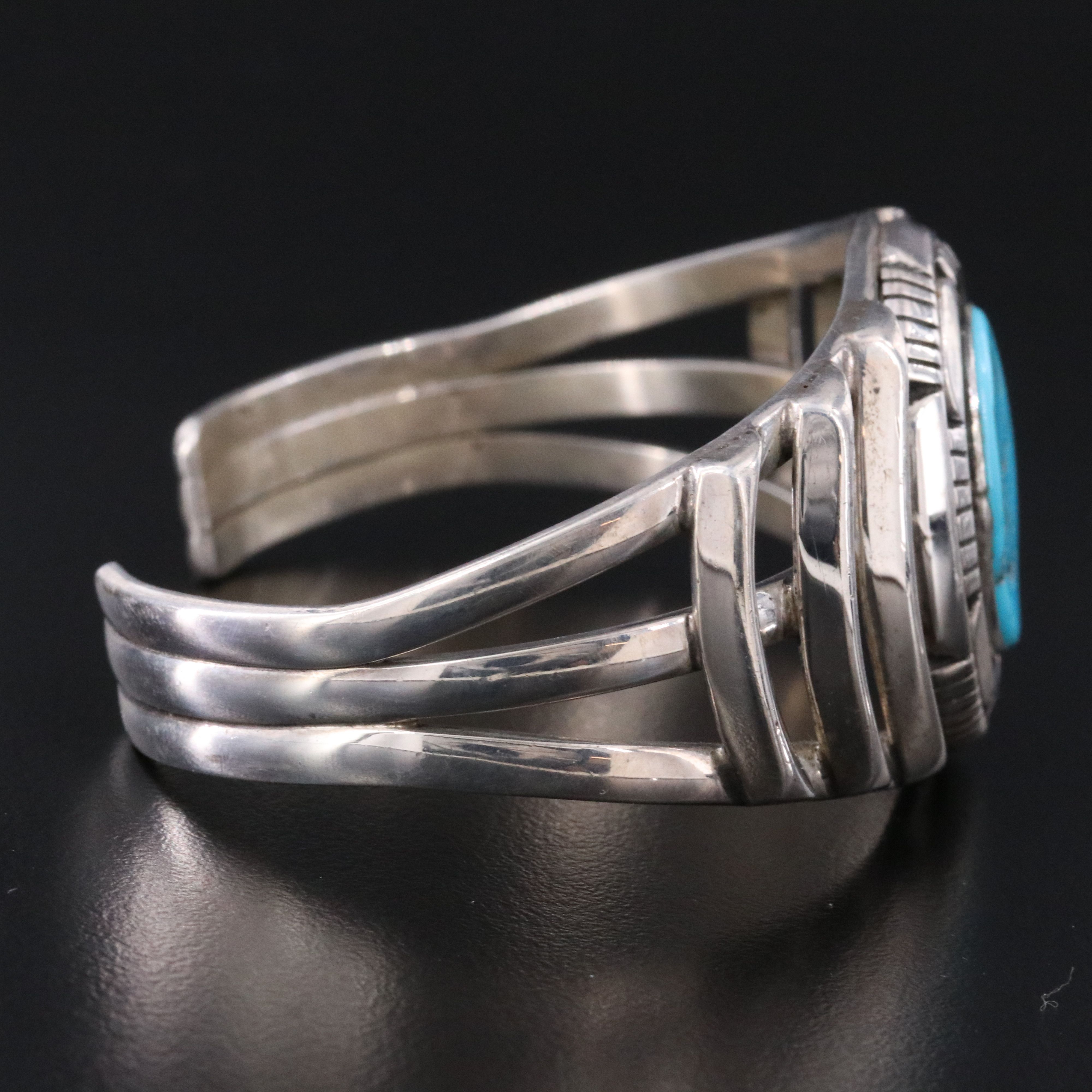 Southwestern Signed Sterling Turquoise Cuff Bracelet