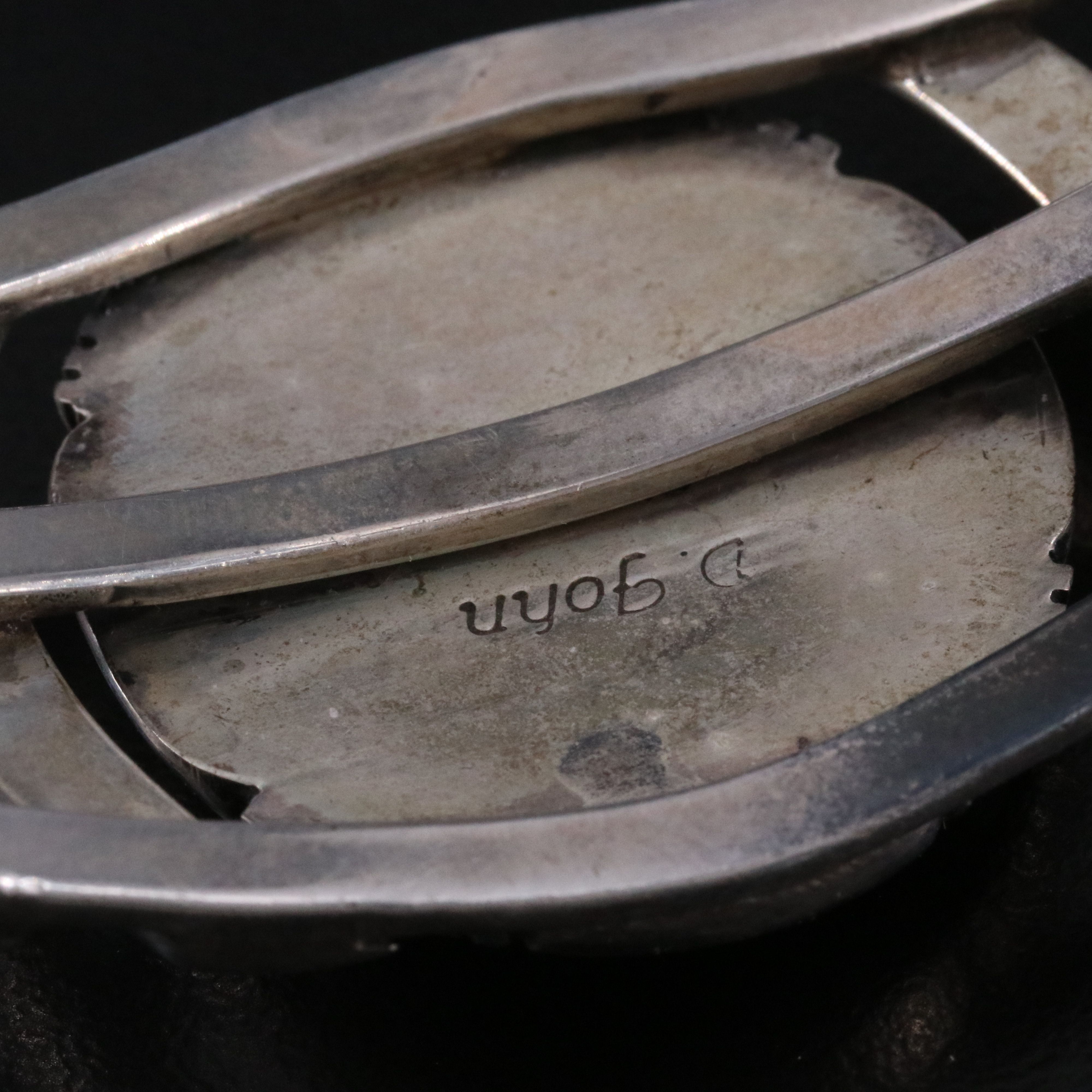 Southwestern Signed Sterling Turquoise Cuff Bracelet