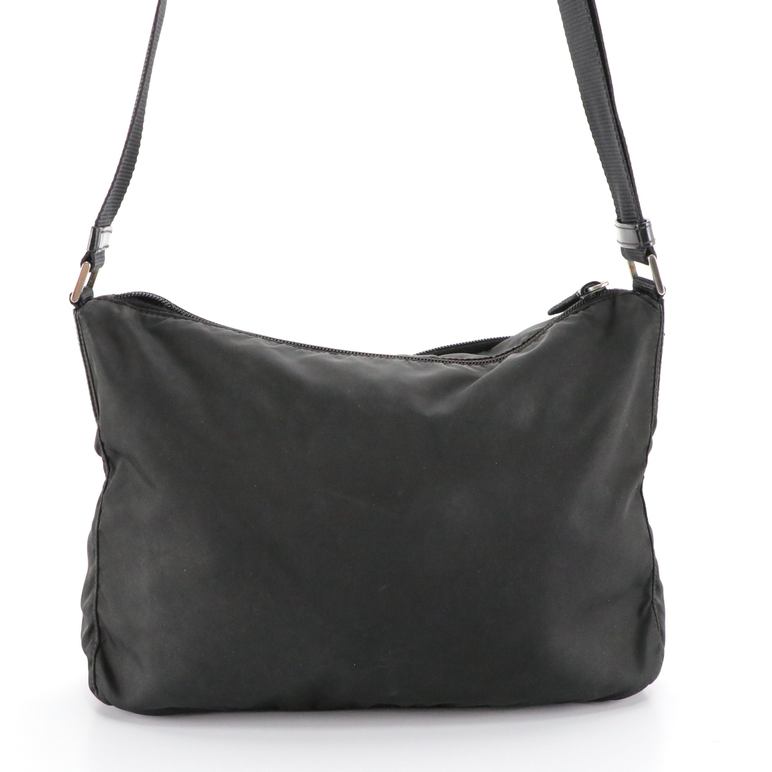 Prada Double Pocket Crossbody Bag in Black Tessuto Nylon and Leather