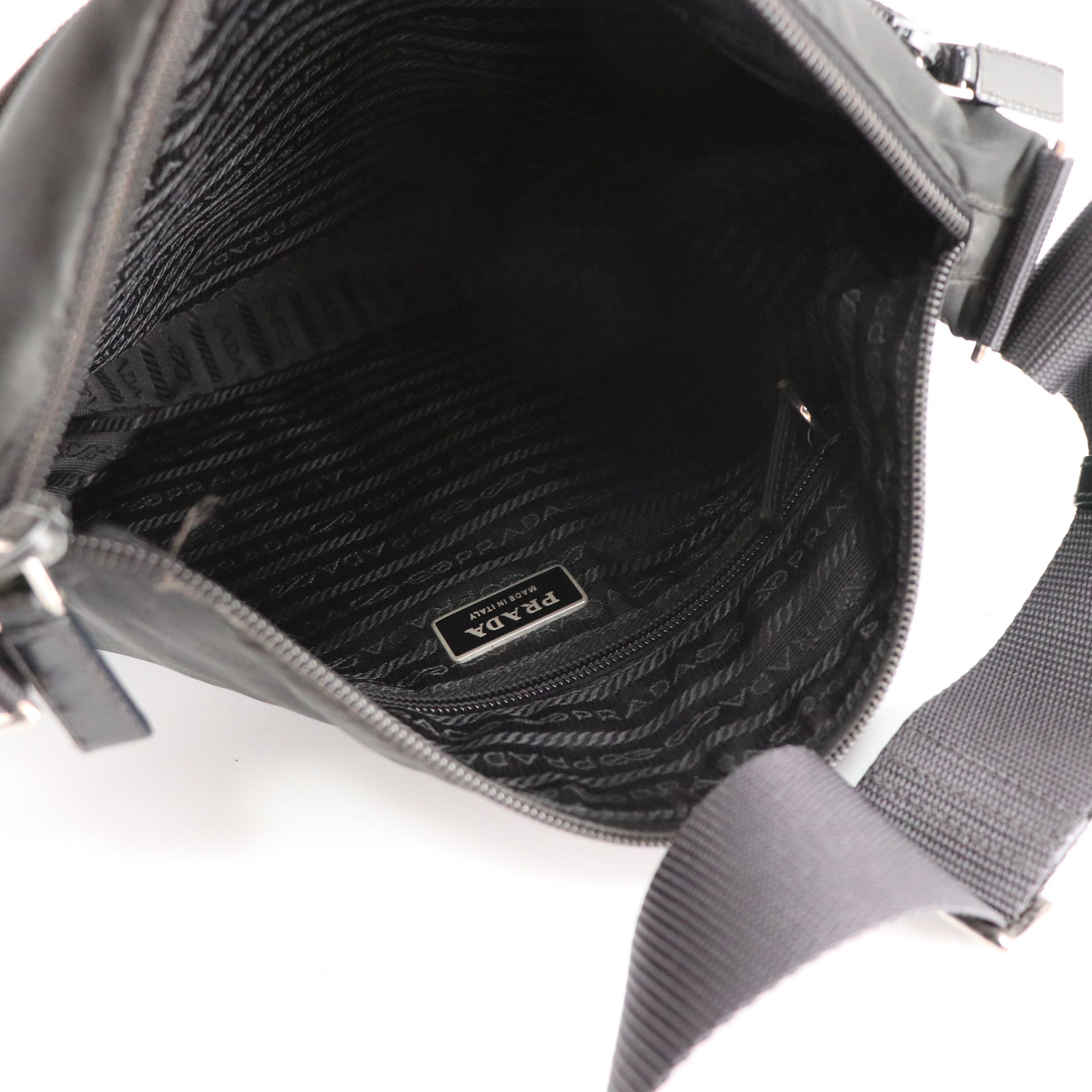 Prada Double Pocket Crossbody Bag in Black Tessuto Nylon and Leather