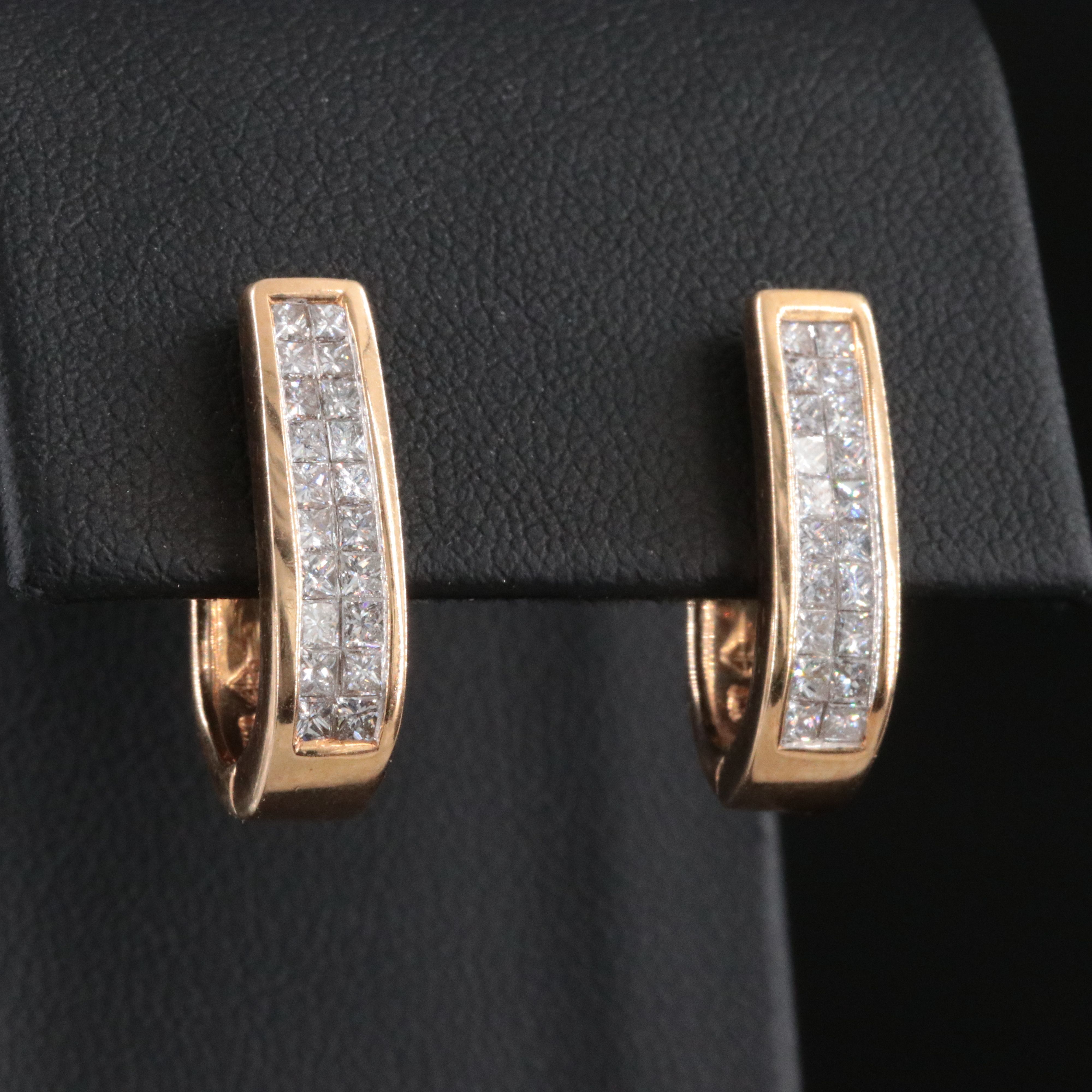 14K 0.97 CTW Diamond Invisible Set Hoop Earrings