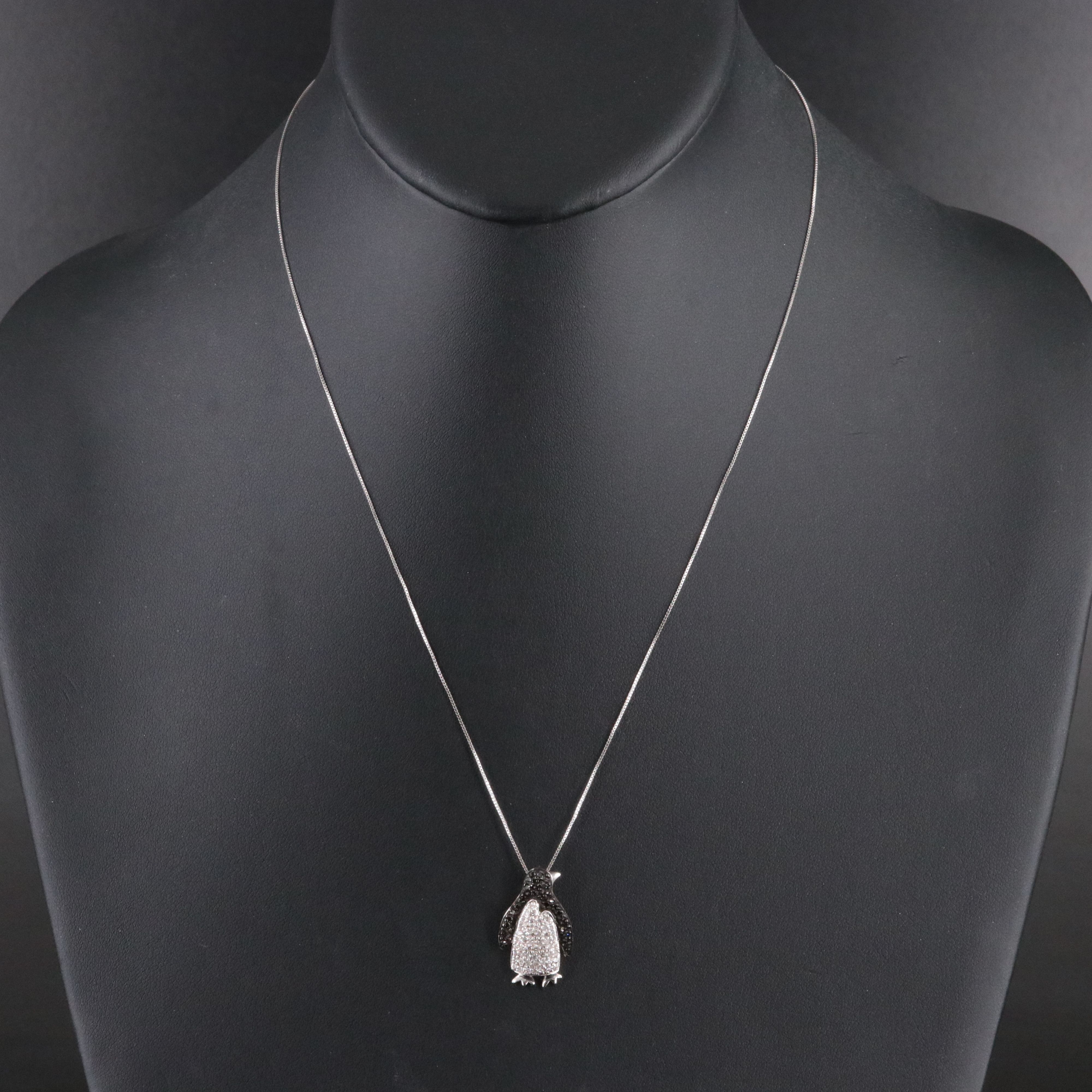 10K Pavé Penguin Pendant Necklace Including Fancy Black