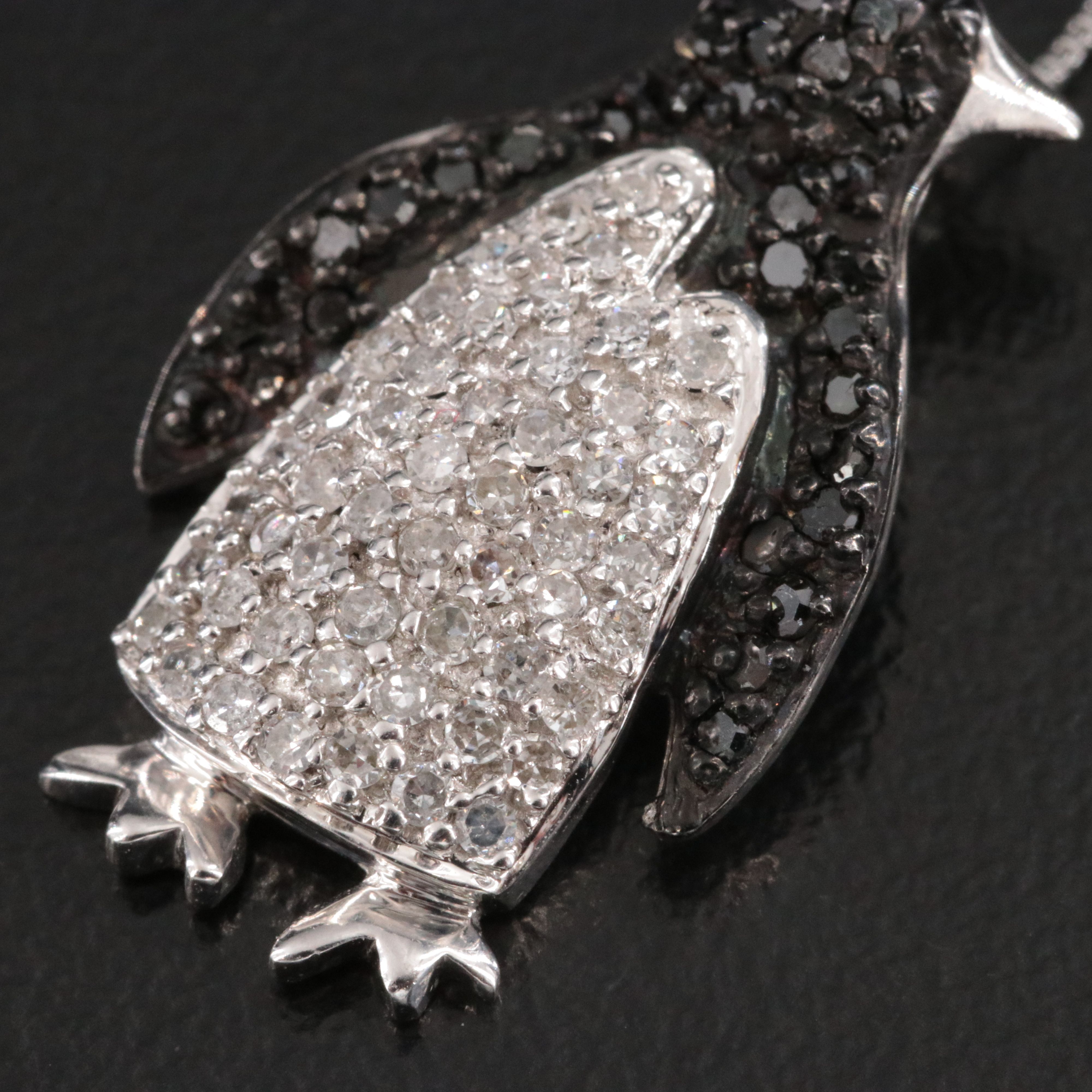 10K Pavé Penguin Pendant Necklace Including Fancy Black