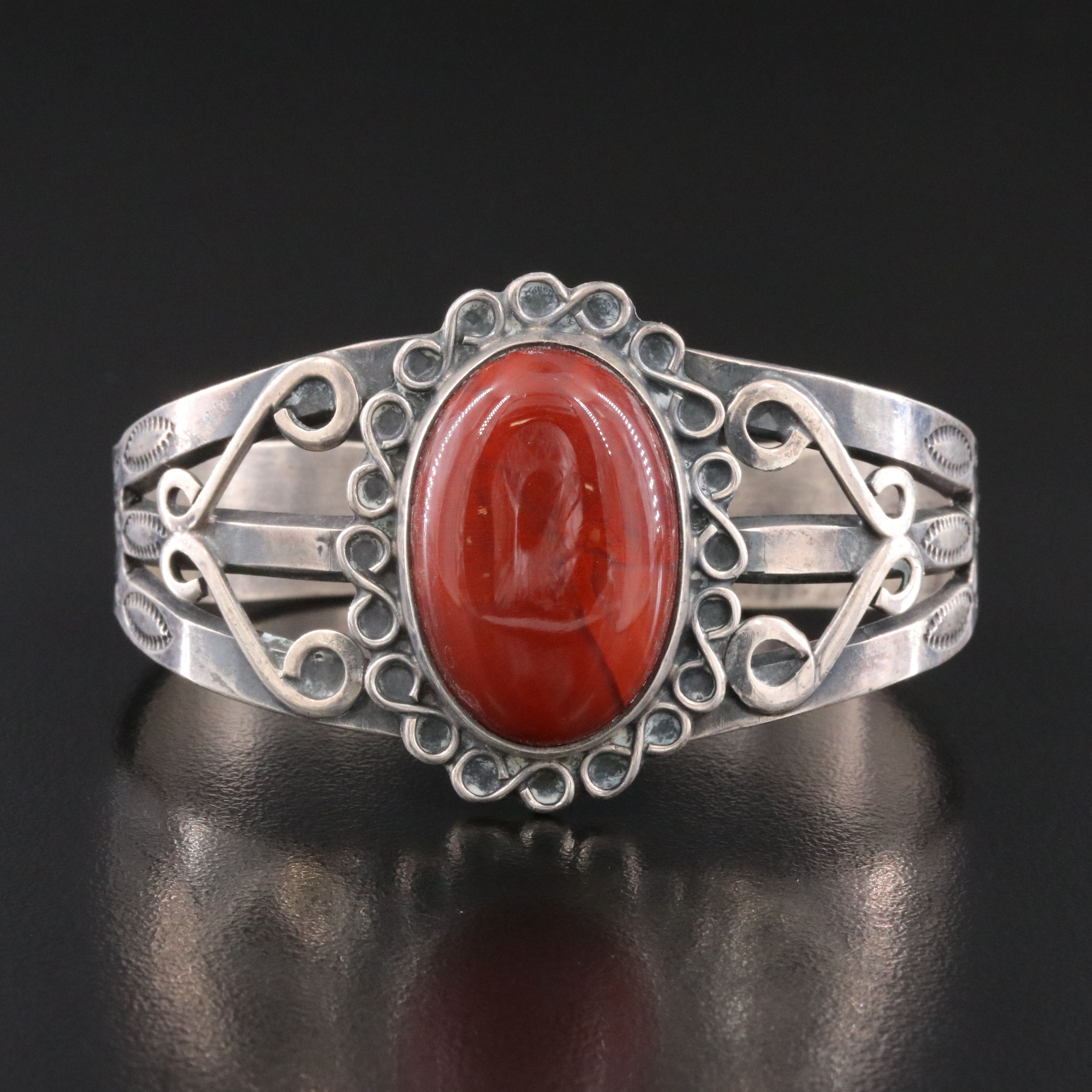 Western Sterling Red Jasper Cuff Bracelet