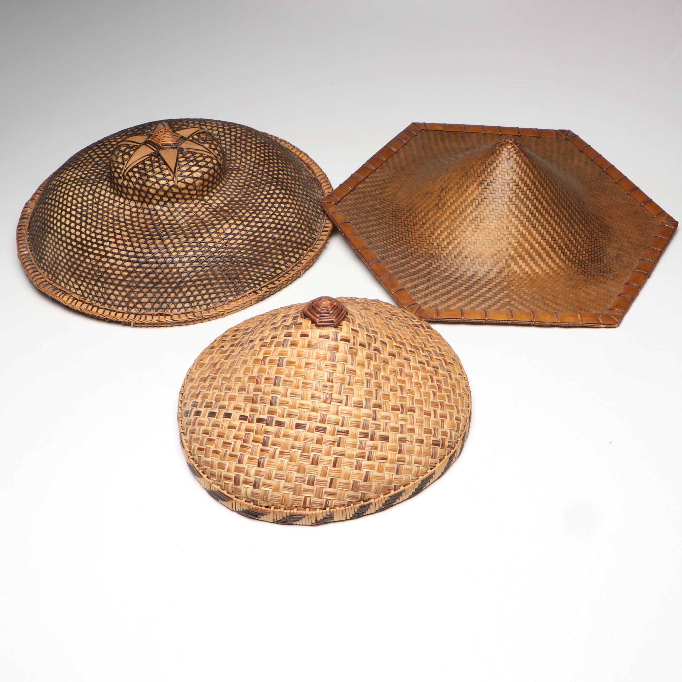 Filipino Handwoven Bamboo and Rattan Salakot with Other Traditional Asian Hats