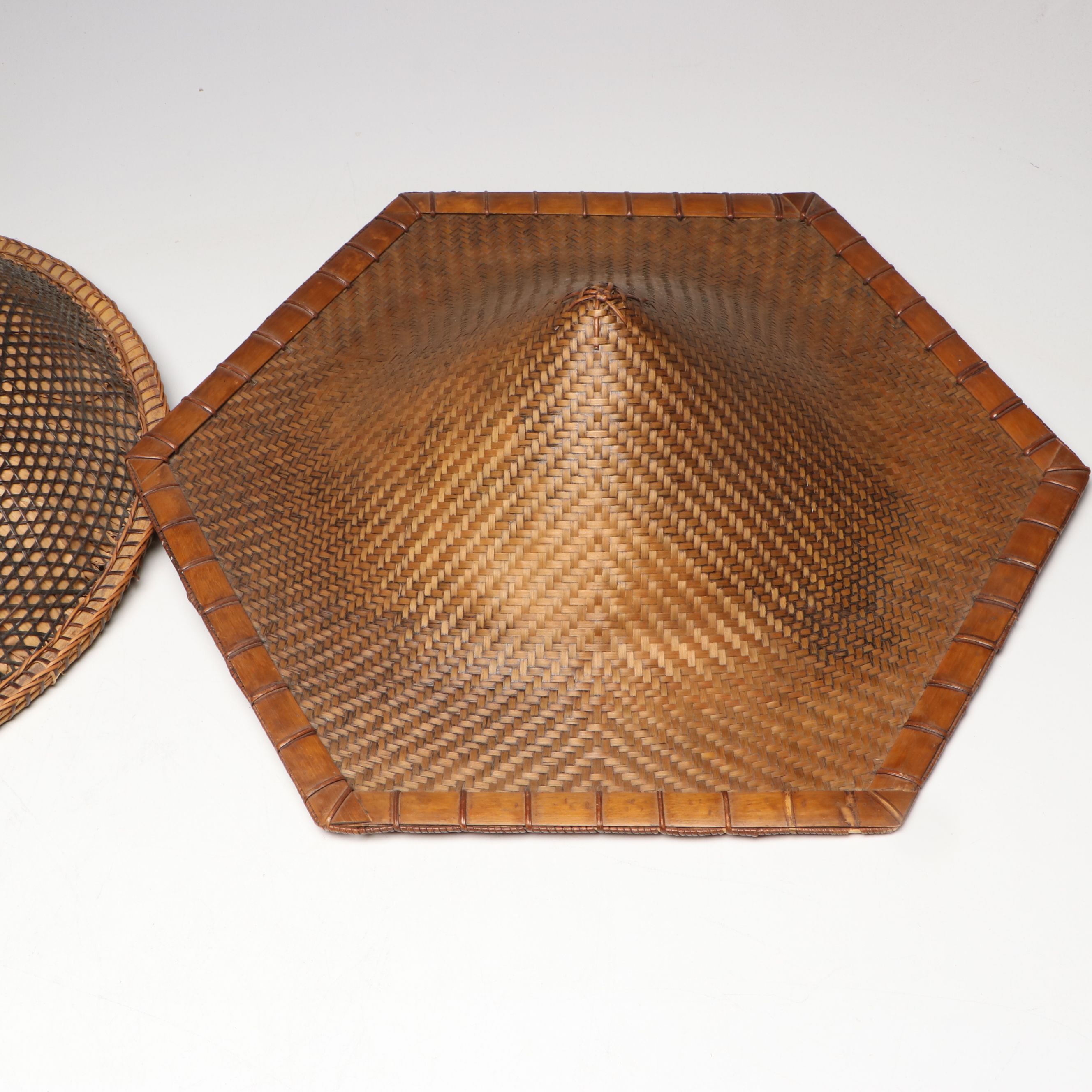 Filipino Handwoven Bamboo and Rattan Salakot with Other Traditional Asian Hats