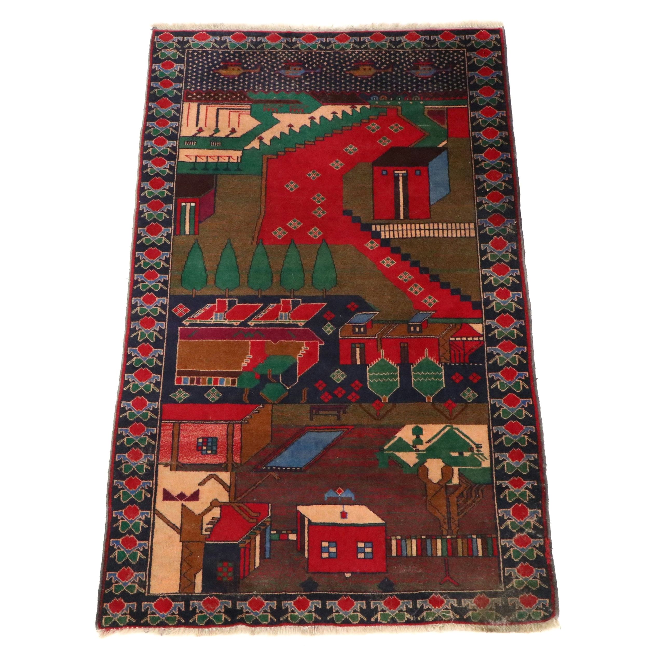 3'8 x 6'7 Hand-Knotted Afghan Baluch Pictorial War Area Rug