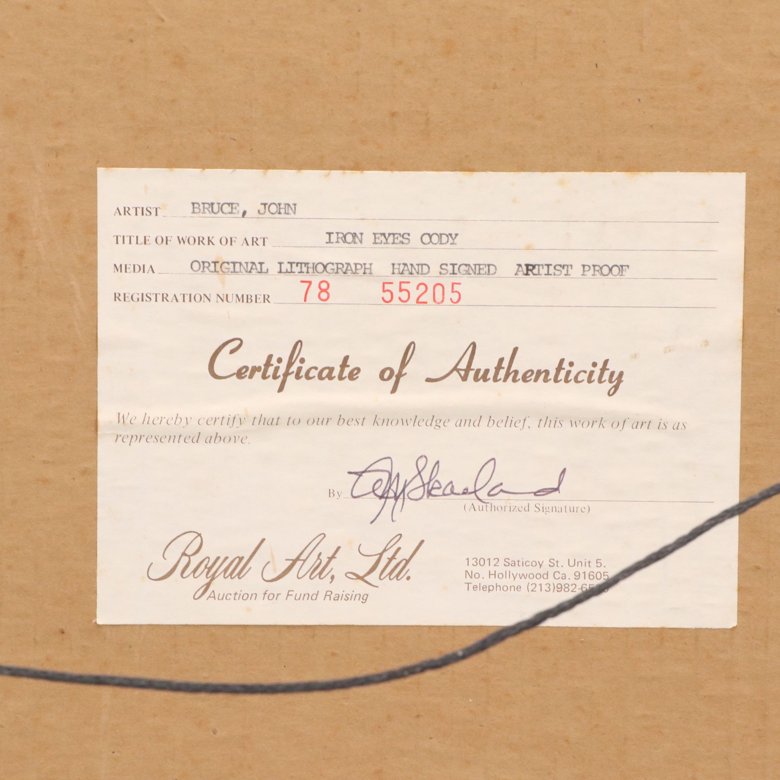 John Bruce Lithograph on Paper "Iron Eyes Cody," 1979