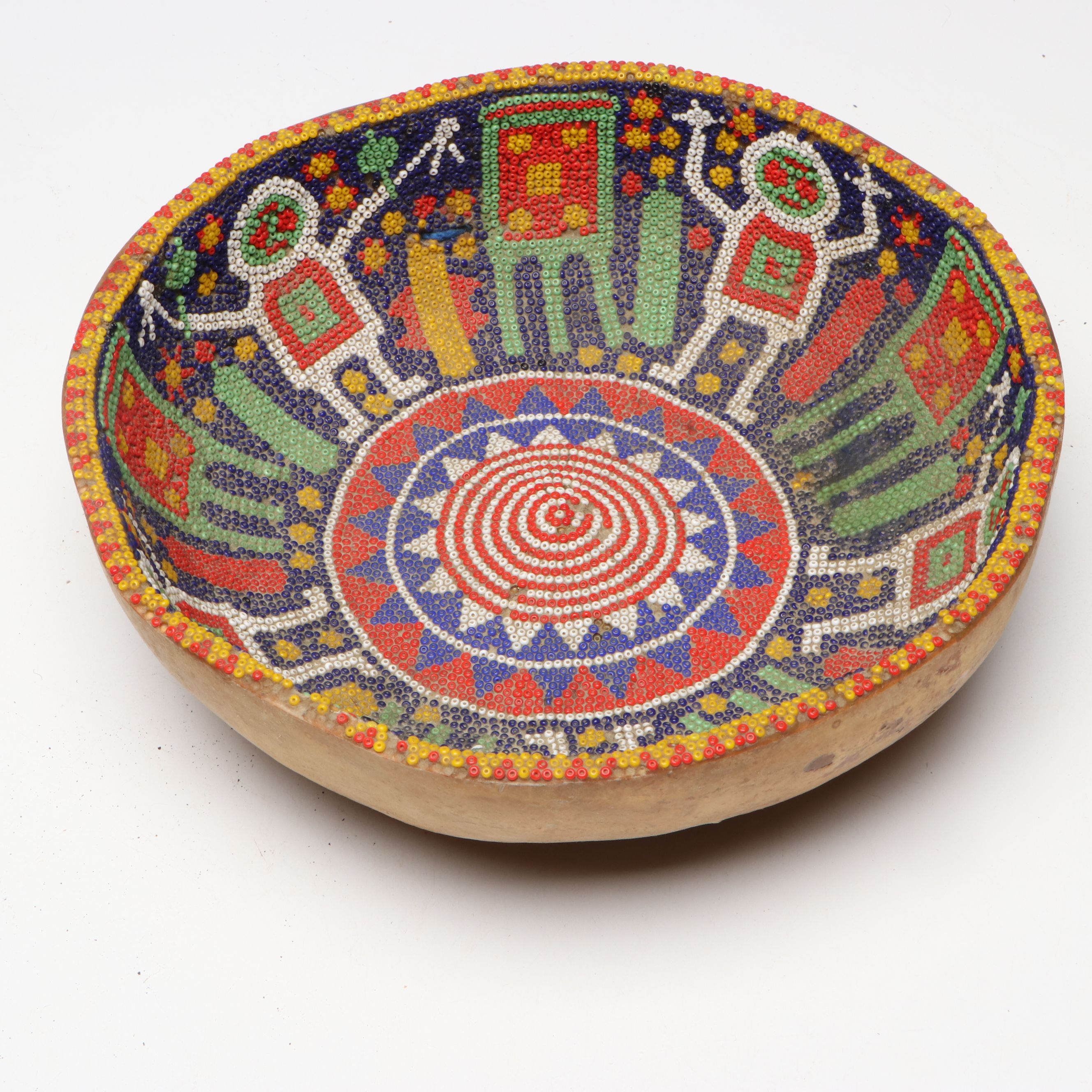 Handmade Gourd Bowl with Glass Bead Inlay and More