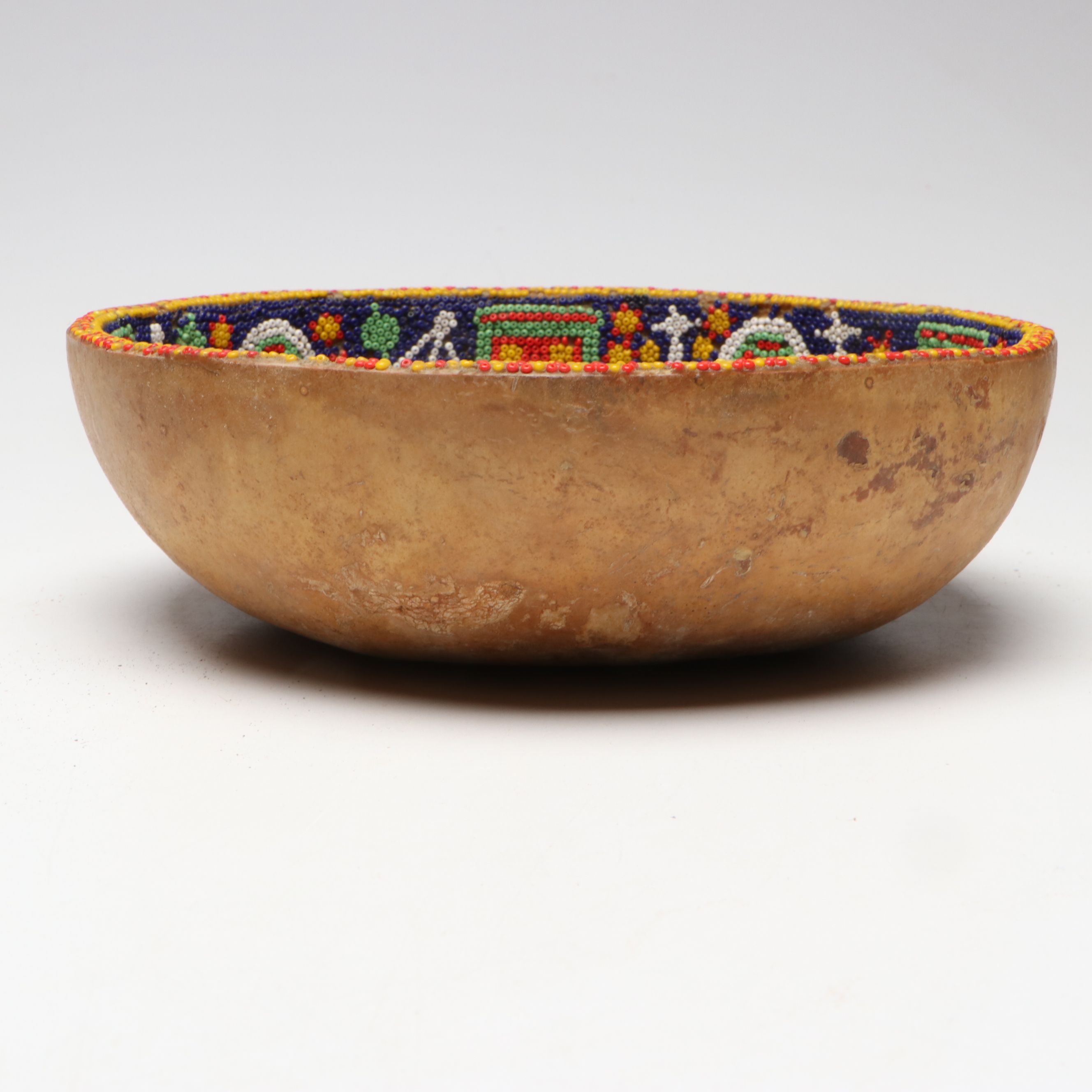 Handmade Gourd Bowl with Glass Bead Inlay and More