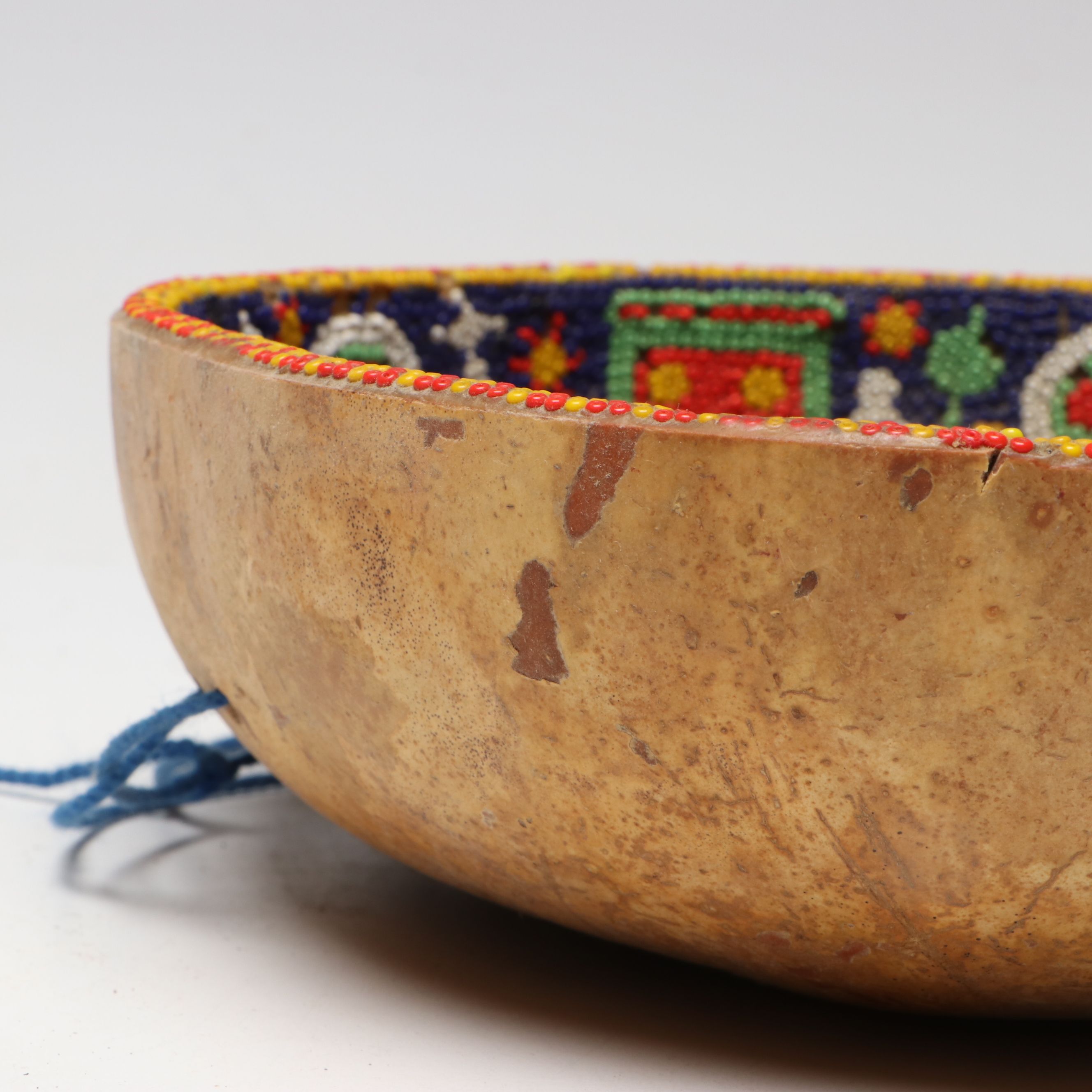 Handmade Gourd Bowl with Glass Bead Inlay and More