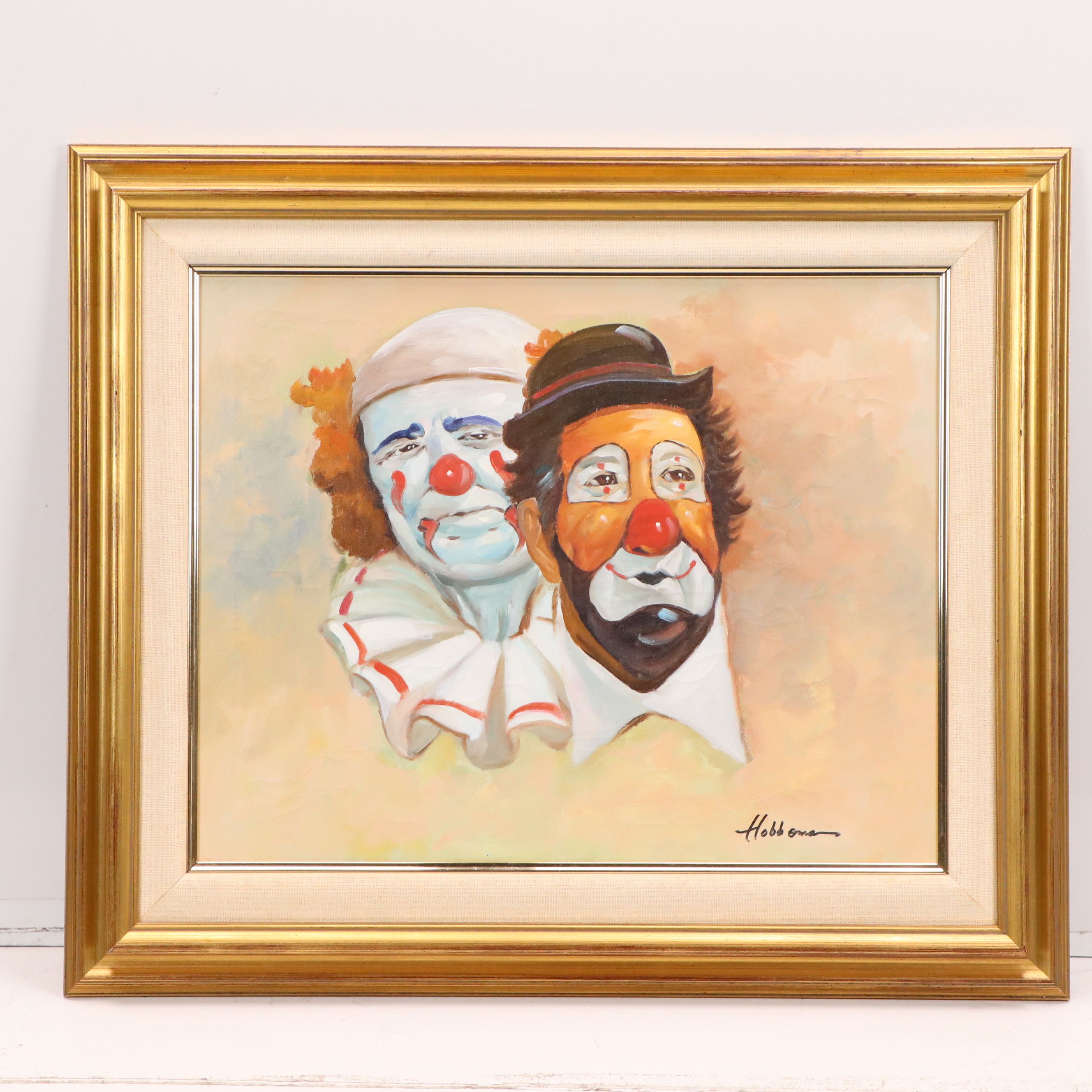 Hobboms Oil Painting "Inky and Dinky," Mid to Late 20th Century