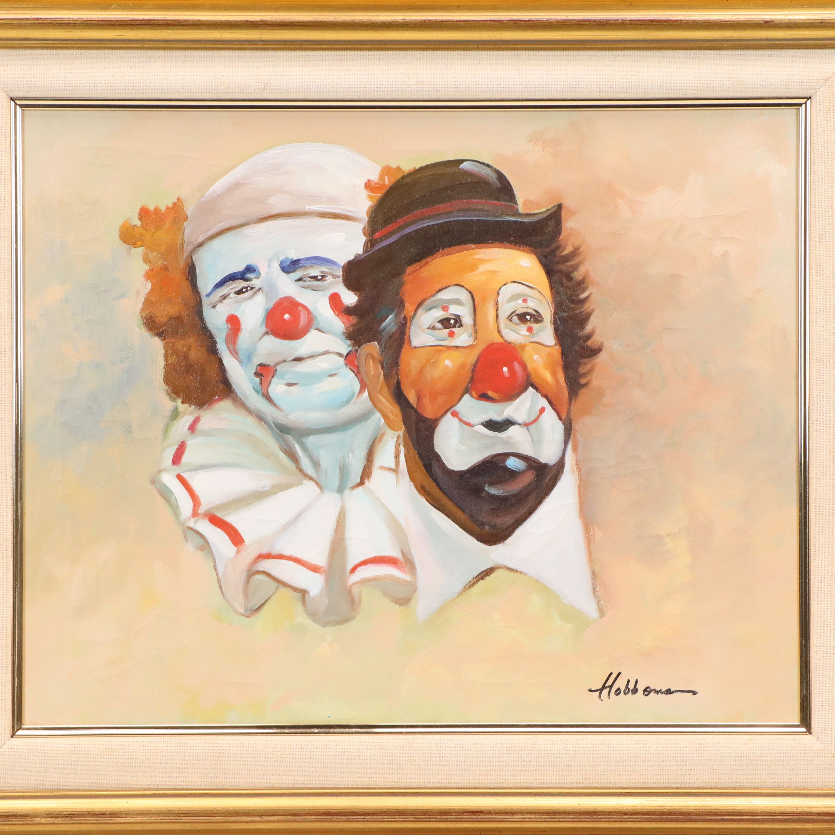 Hobboms Oil Painting "Inky and Dinky," Mid to Late 20th Century