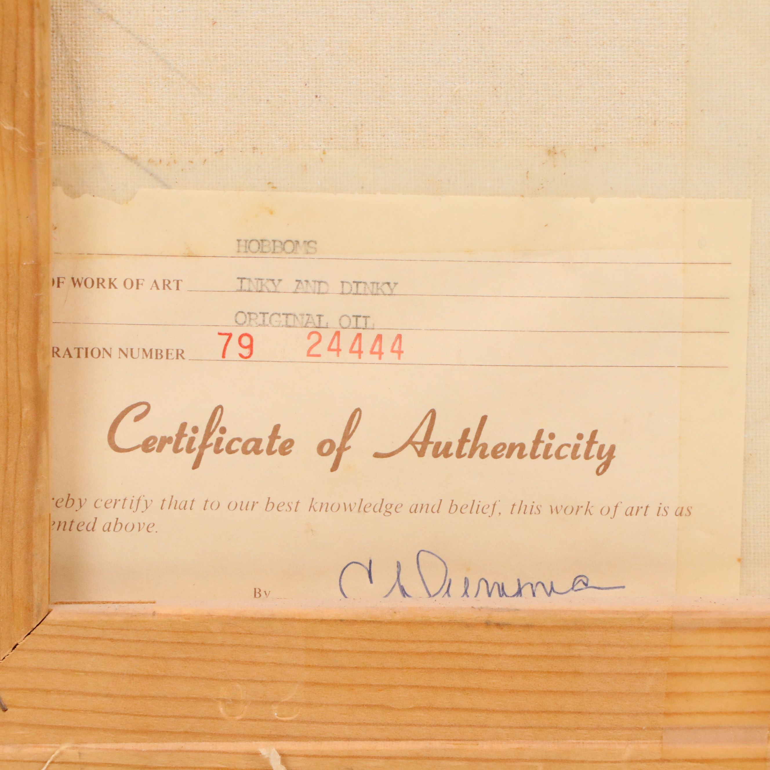 Hobboms Oil Painting "Inky and Dinky," Mid to Late 20th Century