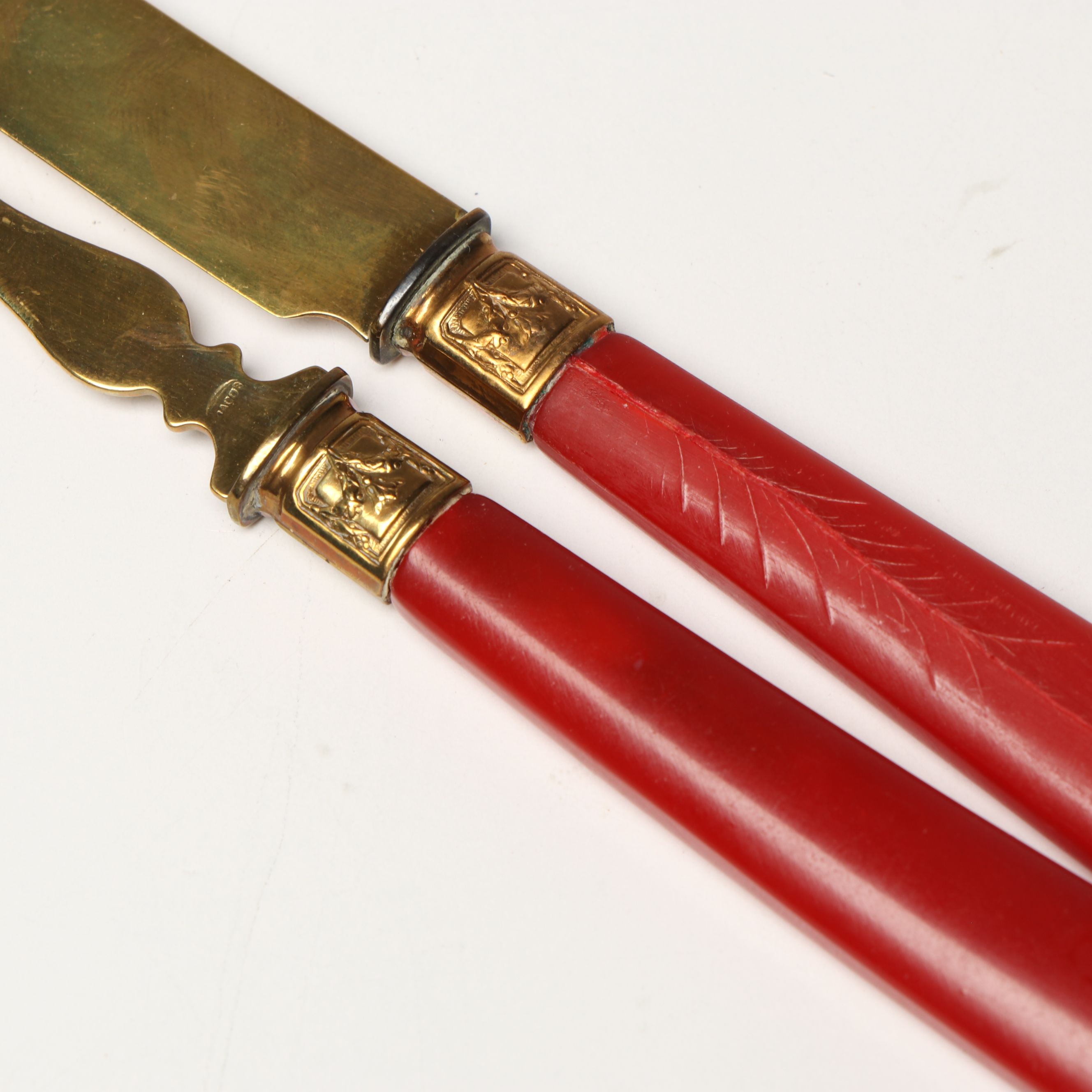 French Brass with Bakelite Handled Dessert Flatware and Case, Mid-20th Century