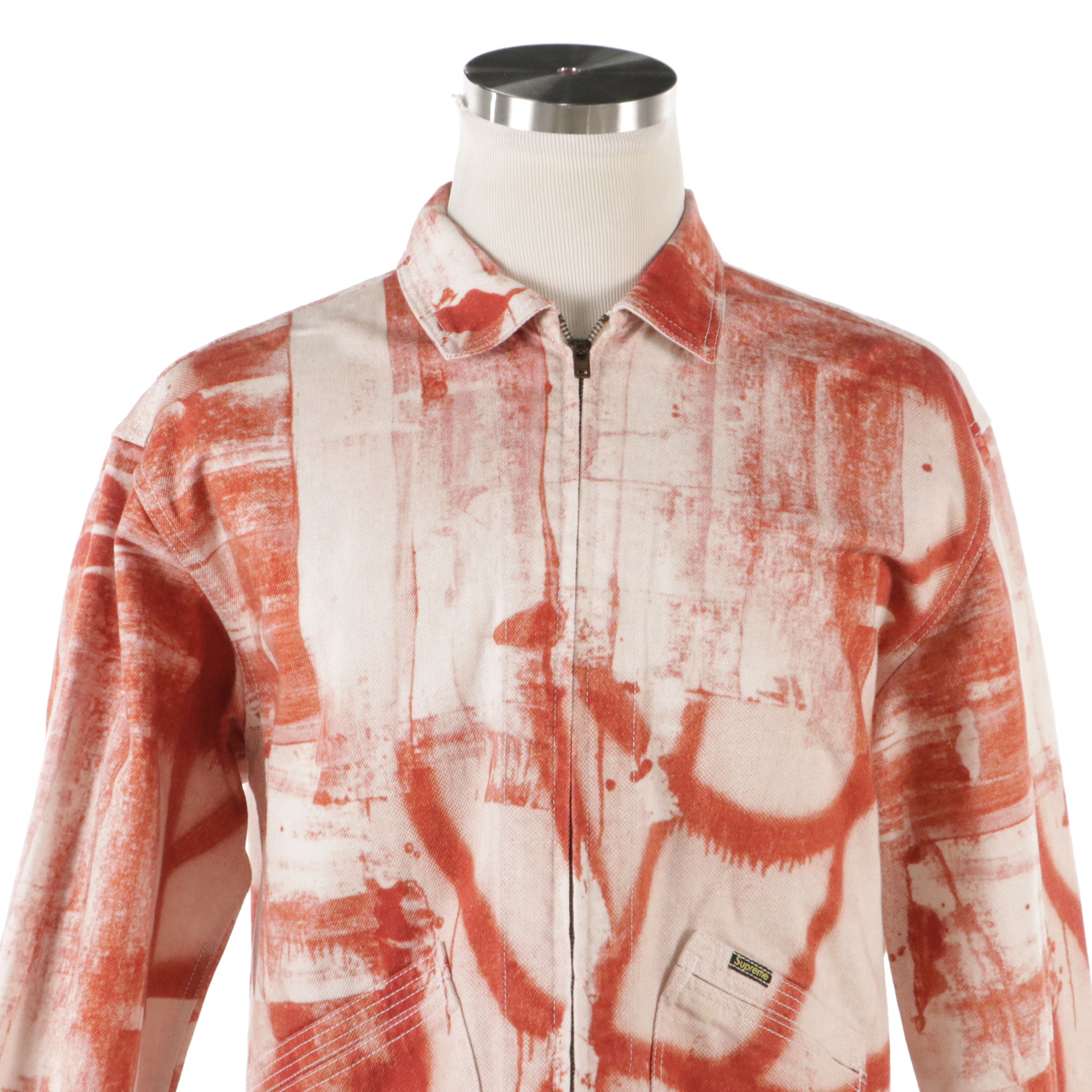 Men's Supreme x Christopher Wool Red & White Dyed Denim Work Jacket