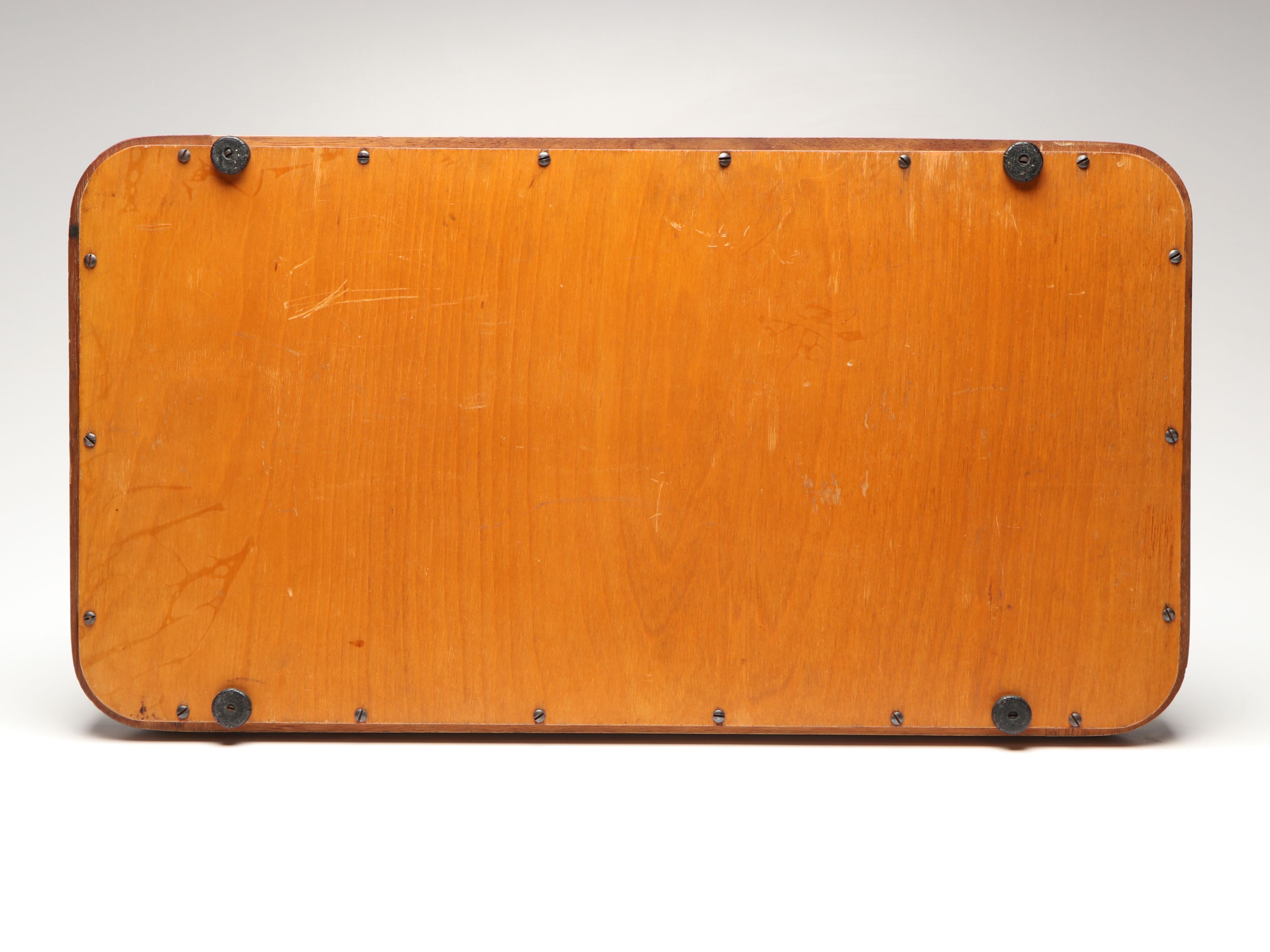 Wooden Tray with Reverse Painted Domestic Silhouette Scene Under Glass