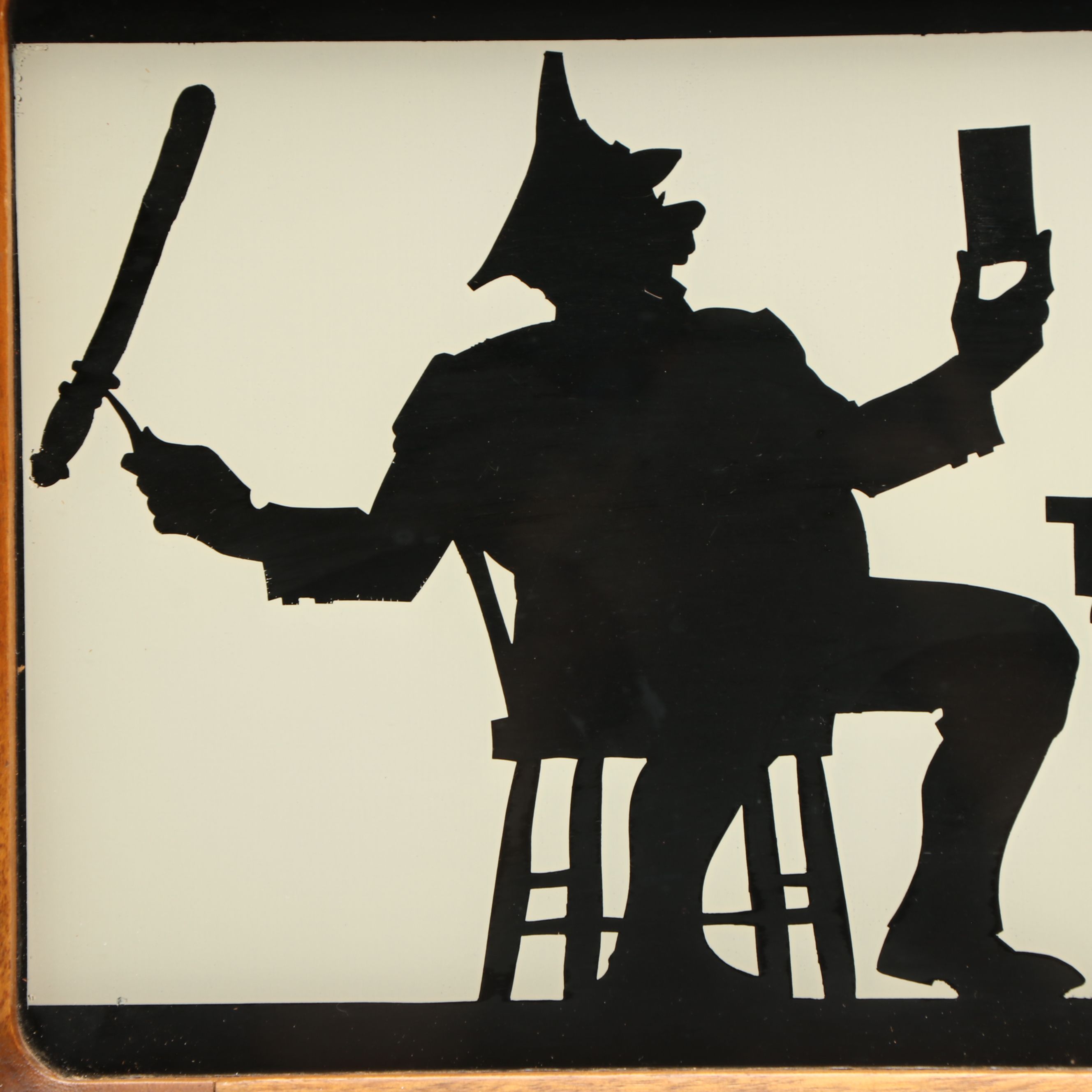 Wooden Tray with Reverse Painted Domestic Silhouette Scene Under Glass