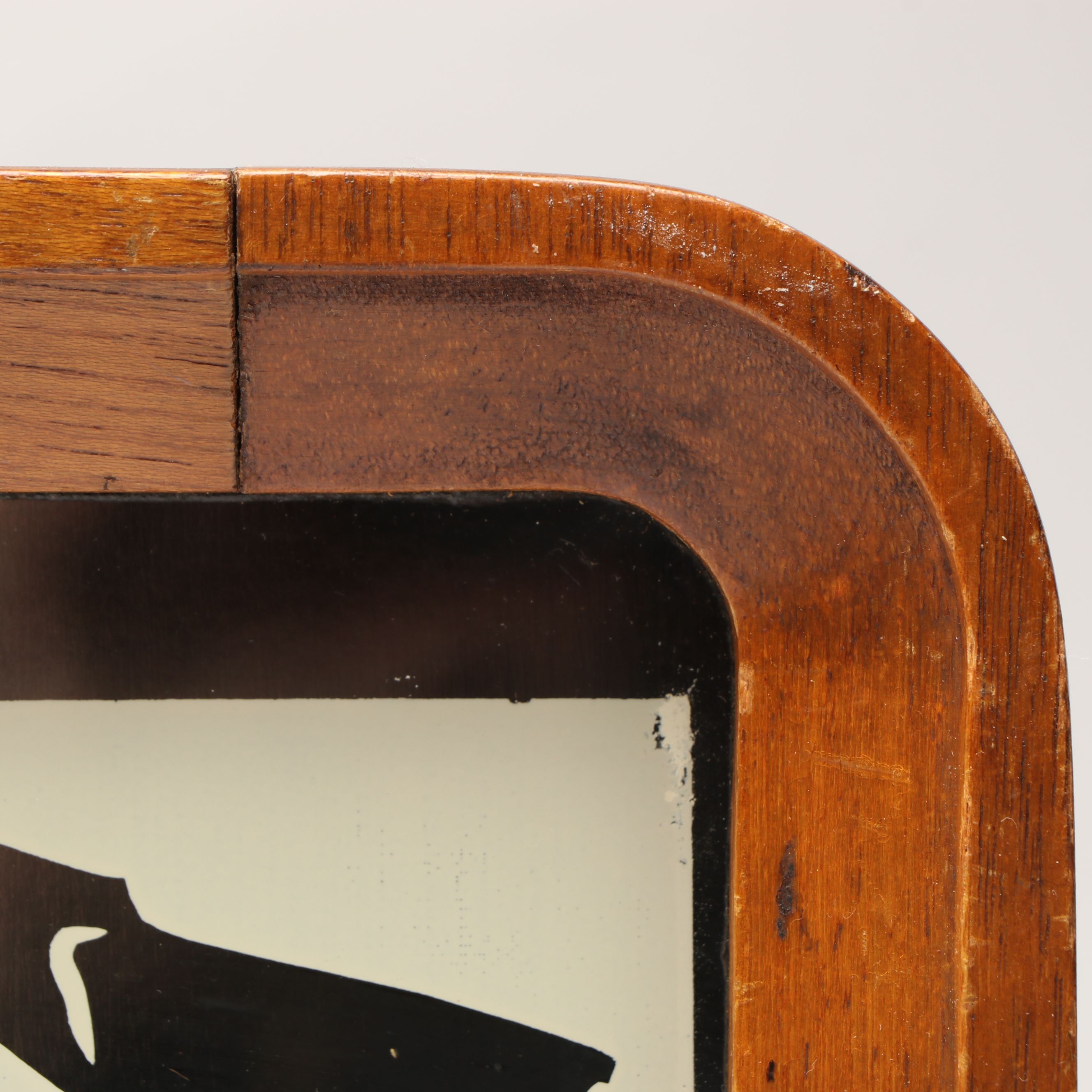 Wooden Tray with Reverse Painted Domestic Silhouette Scene Under Glass