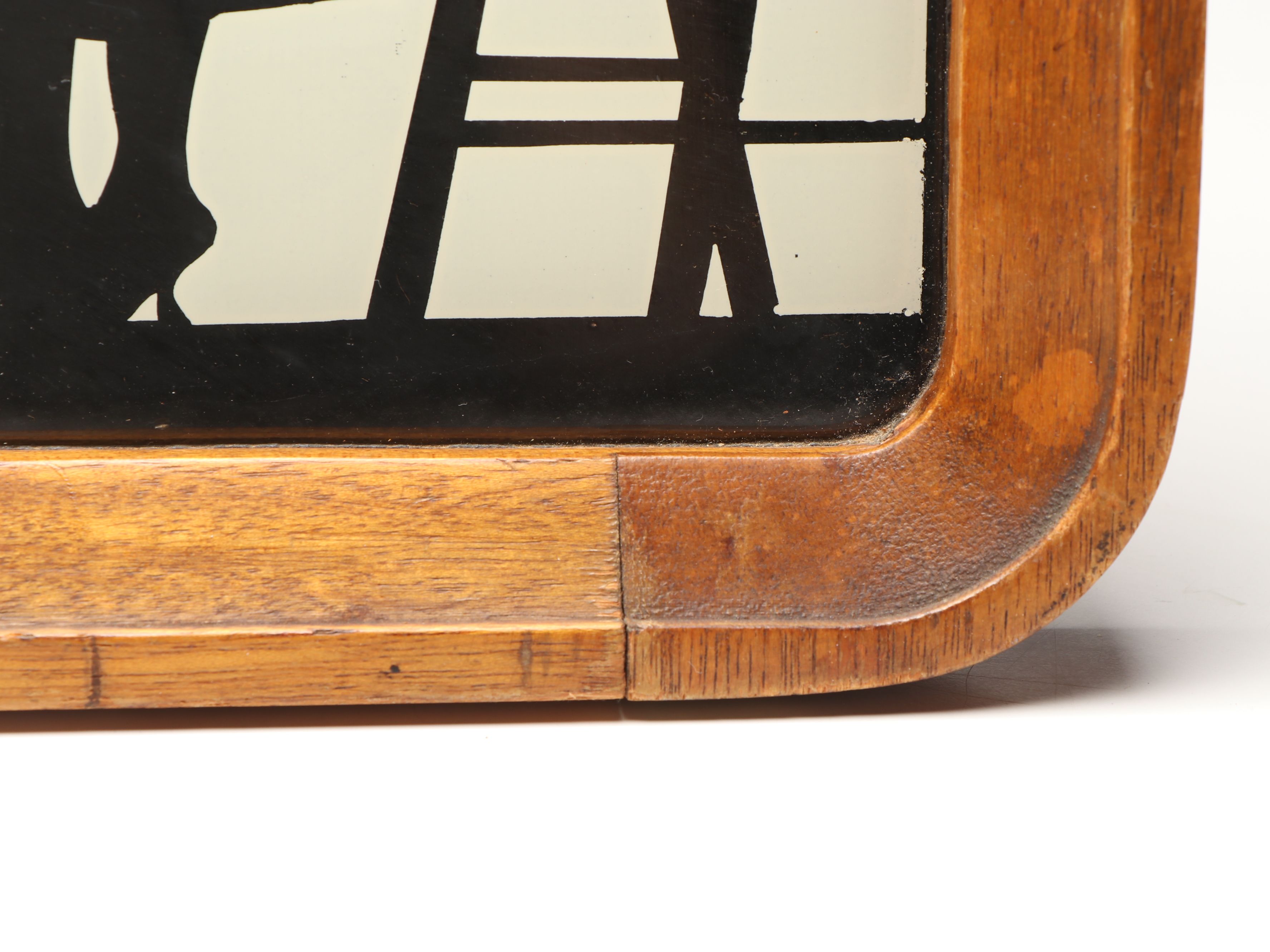 Wooden Tray with Reverse Painted Domestic Silhouette Scene Under Glass