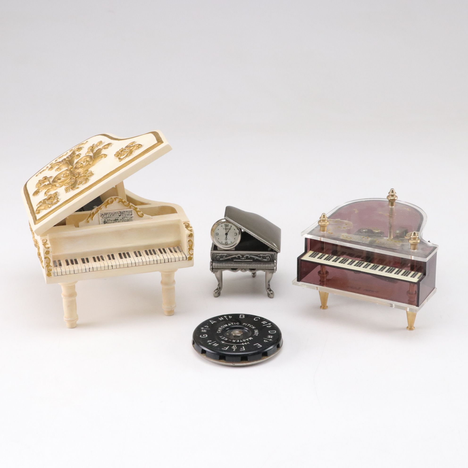 Grand Piano Music Boxes with Desk Clock and Pitch Pipe