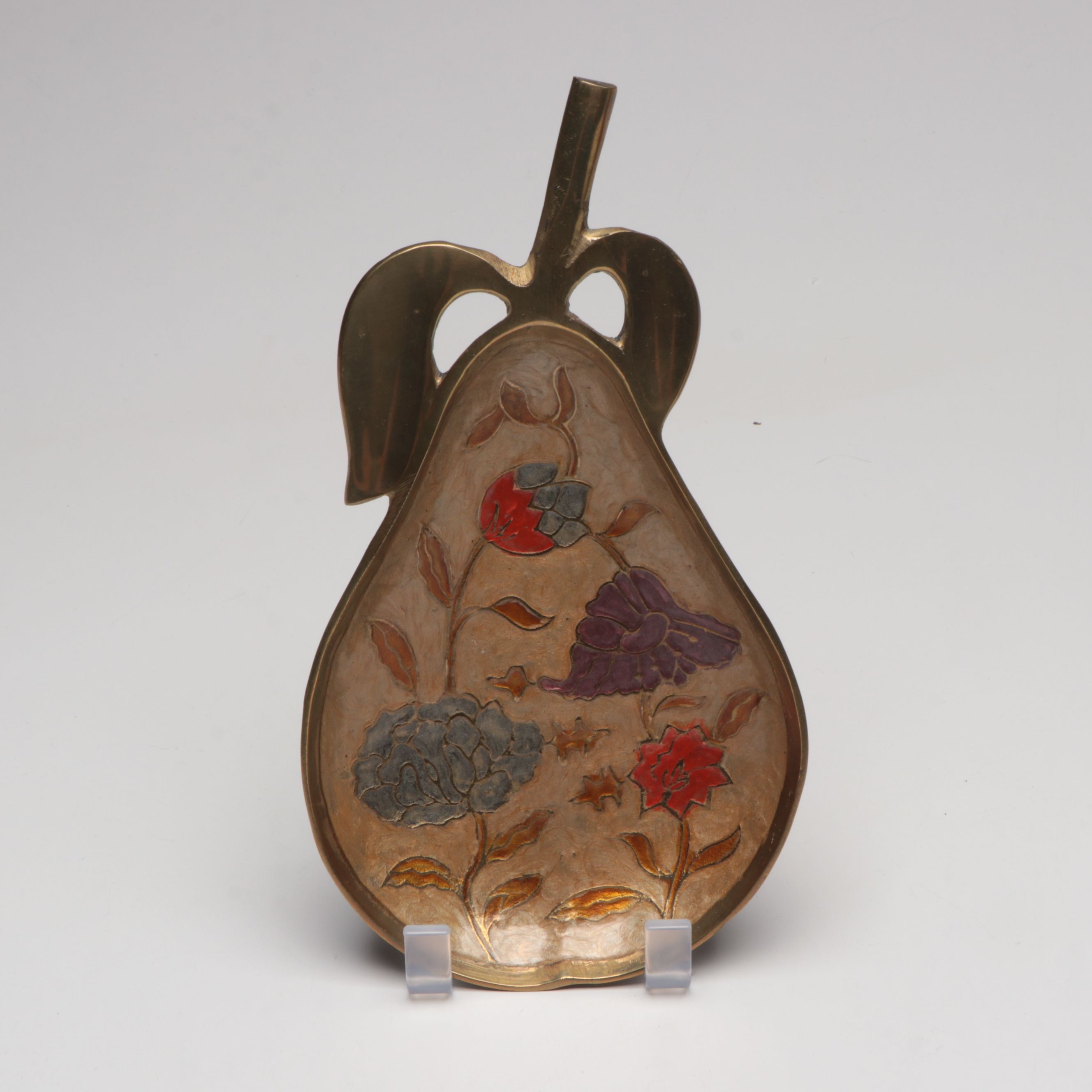 Enameled Brass Pear Dish with Magnifying Glass and Other Office Accessories