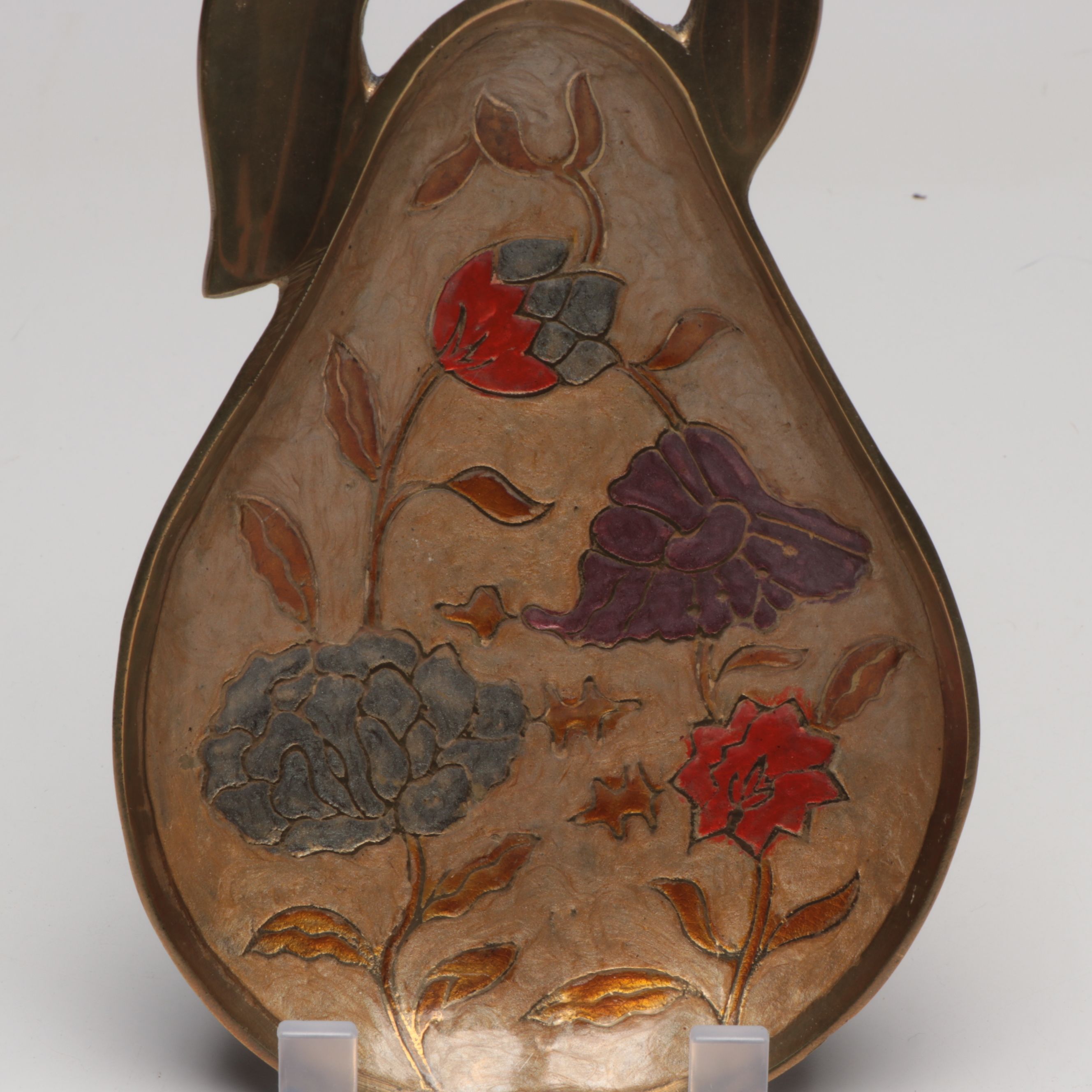 Enameled Brass Pear Dish with Magnifying Glass and Other Office Accessories