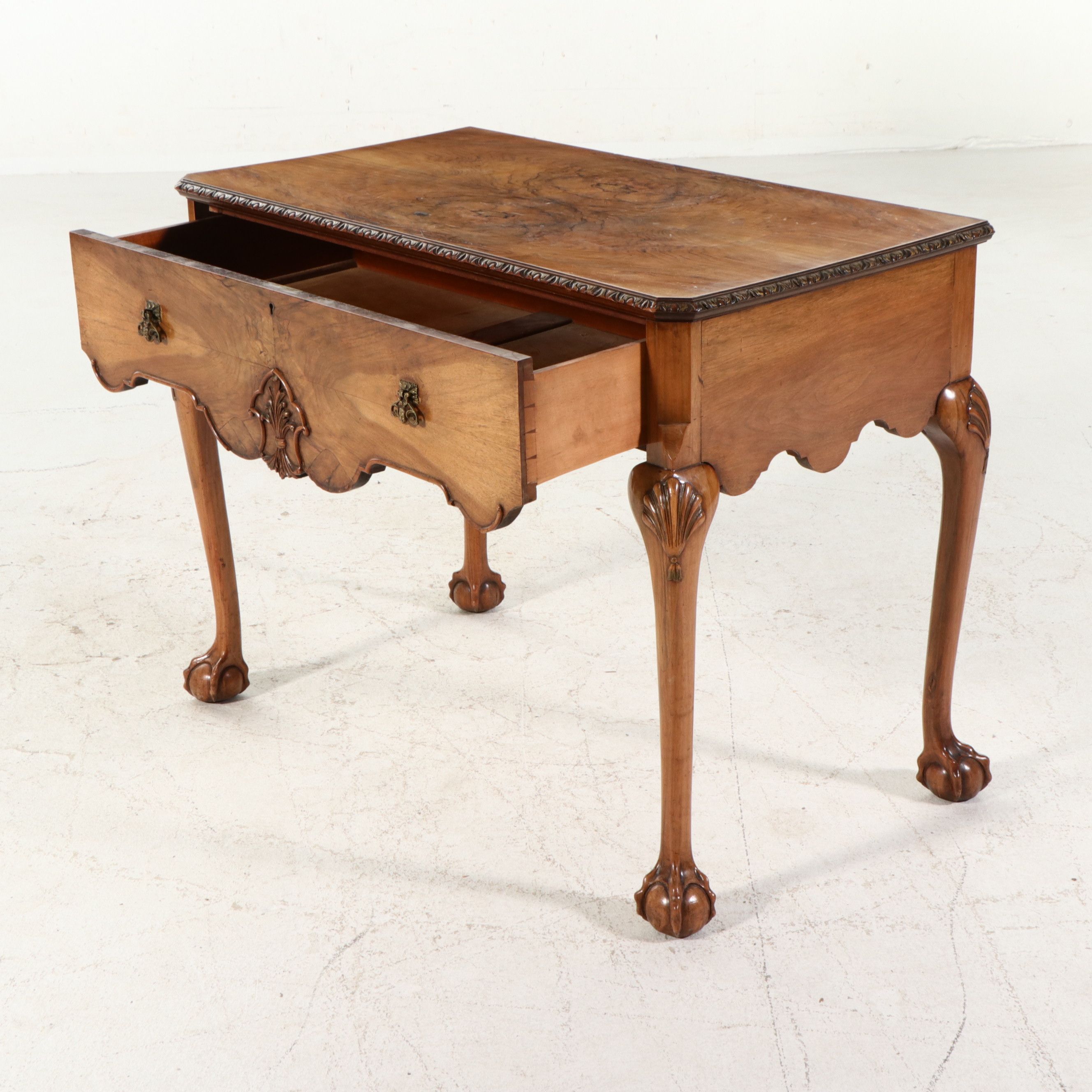 Queen Anne Style Walnut Dressing Table with Ball and Claw Feet, 20th Century