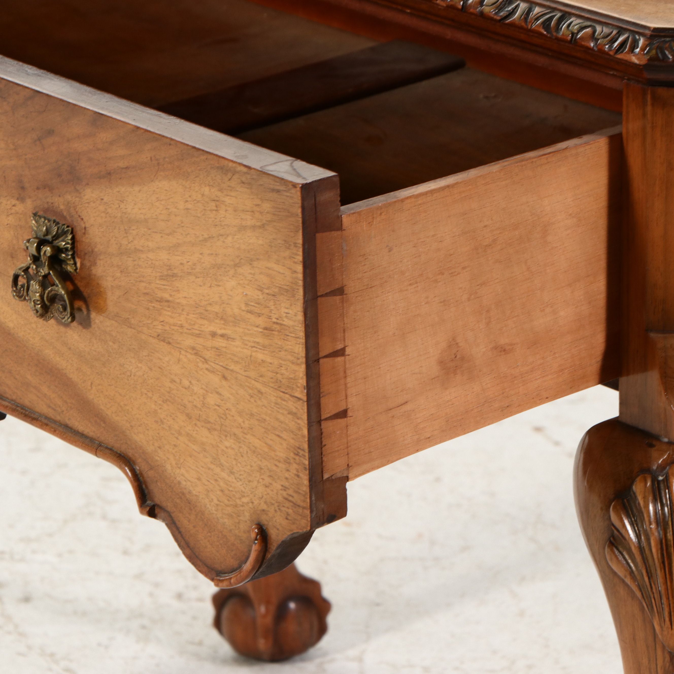 Queen Anne Style Walnut Dressing Table with Ball and Claw Feet, 20th Century