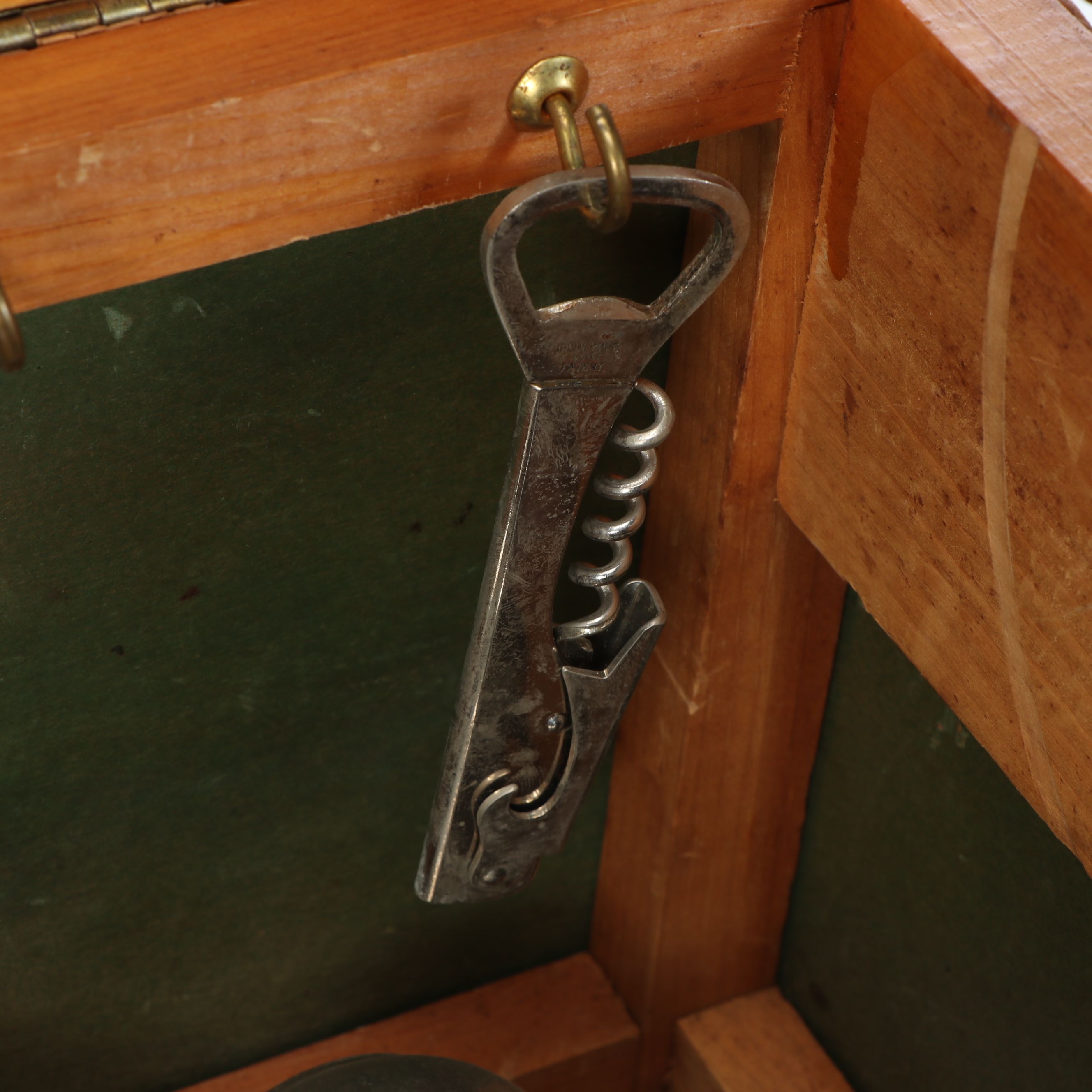Woven Rattan Picnic Basket with Thermoses and Metal Serveware, Mid-20th C.
