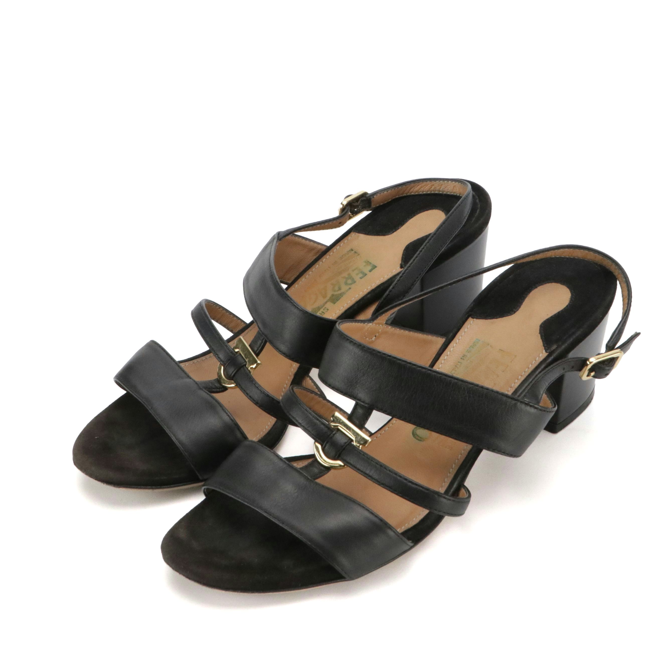 Salvatore Ferragamo Black Leather Sandals with Gancini Hardware