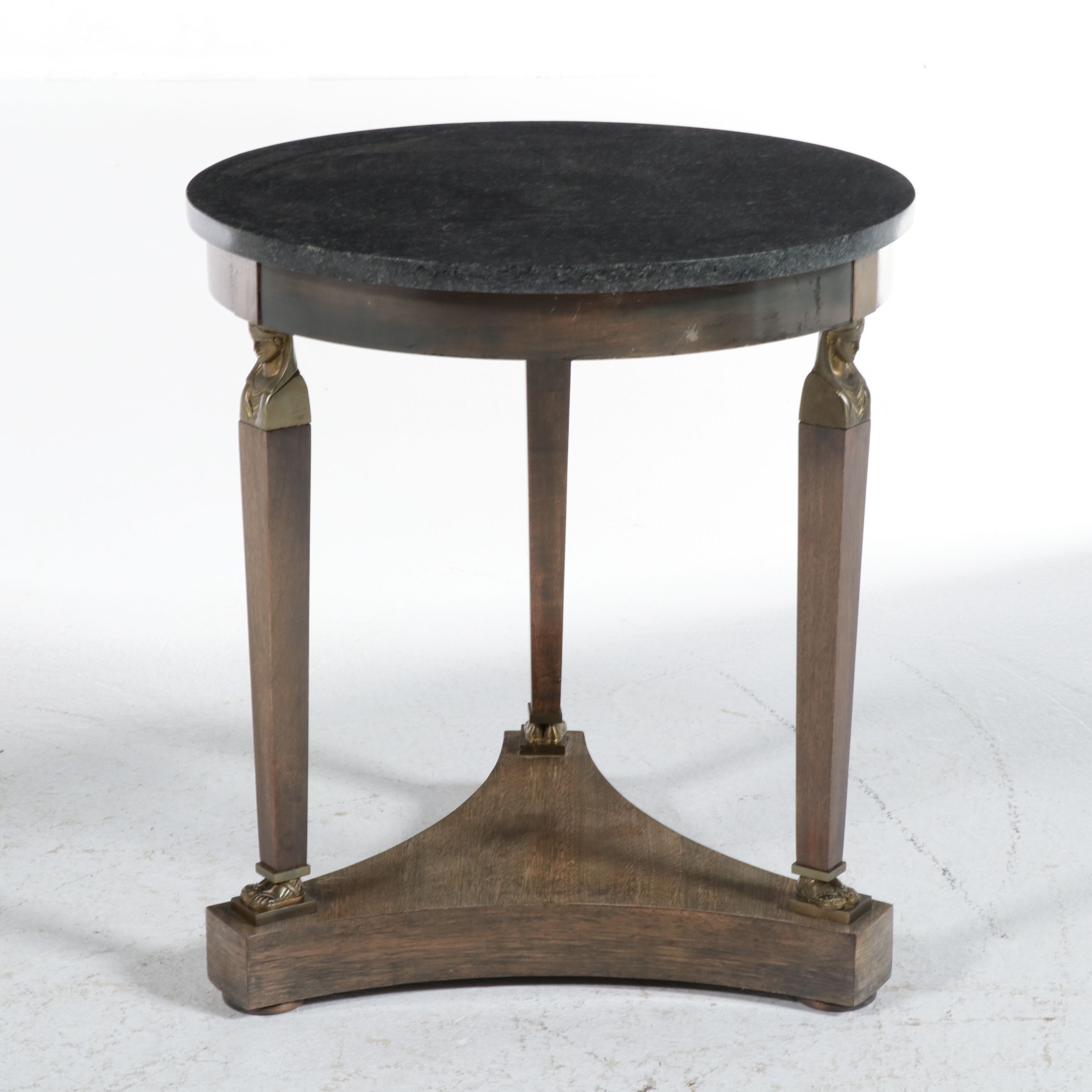 Empire Style Mahogany Gueridon with Marble Top and Caryatid Mounts, 20th Century