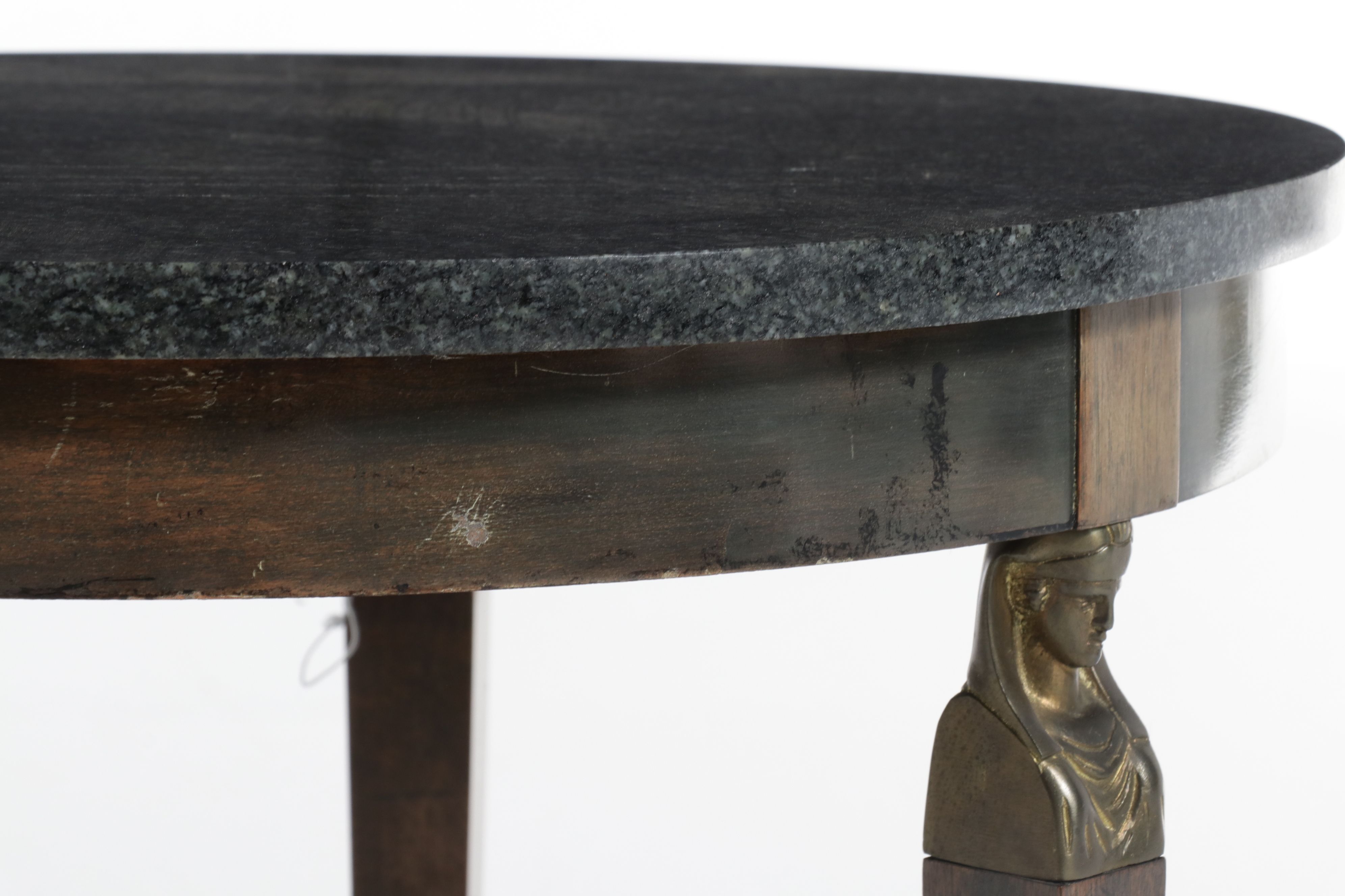 Empire Style Mahogany Gueridon with Marble Top and Caryatid Mounts, 20th Century