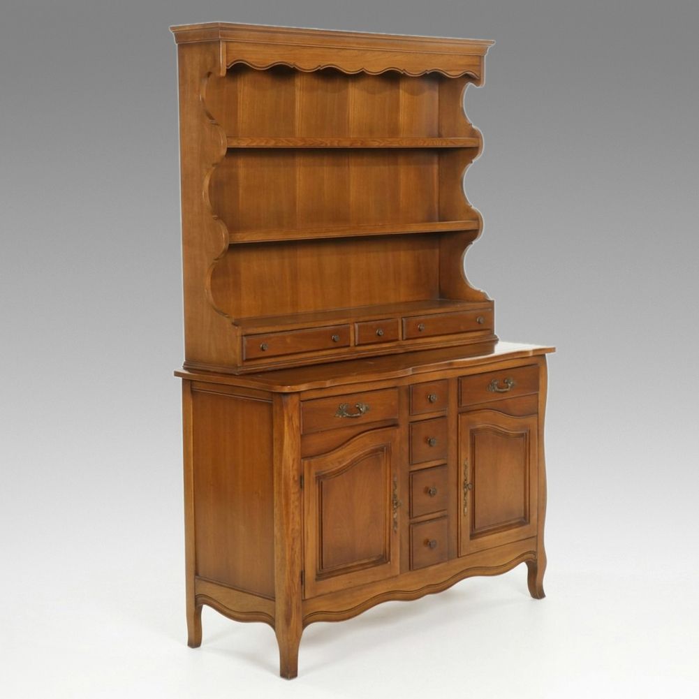 Drexel French Provincial Style Walnut Sideboard and Hutch, Late 20th Century