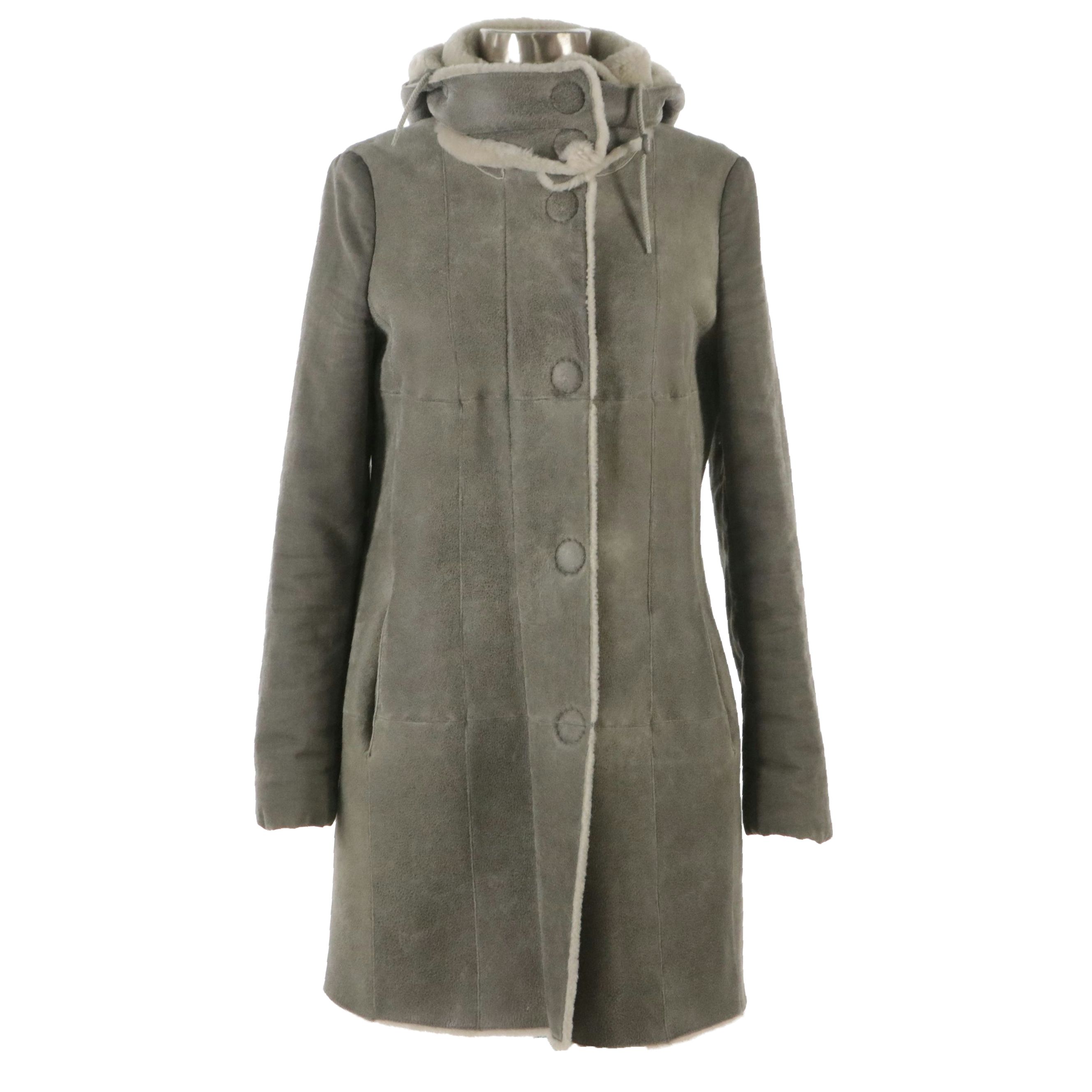 Akris Lambskin Shearling and Cotton Snap-Front Coat with Detachable Hood